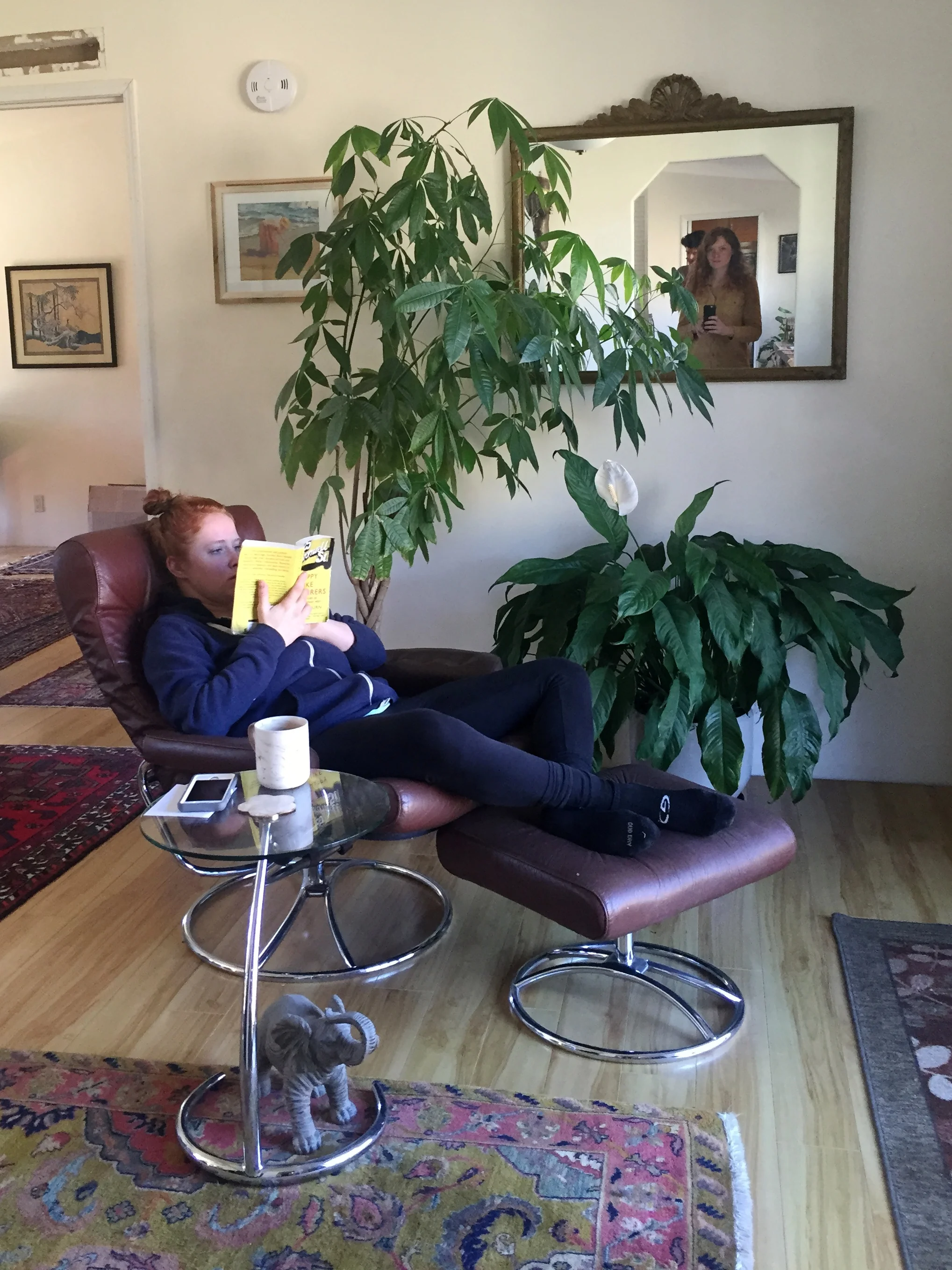 Maddy was throughout the visit avidly reading a grisly and incest-y true crime book--tweech her own.