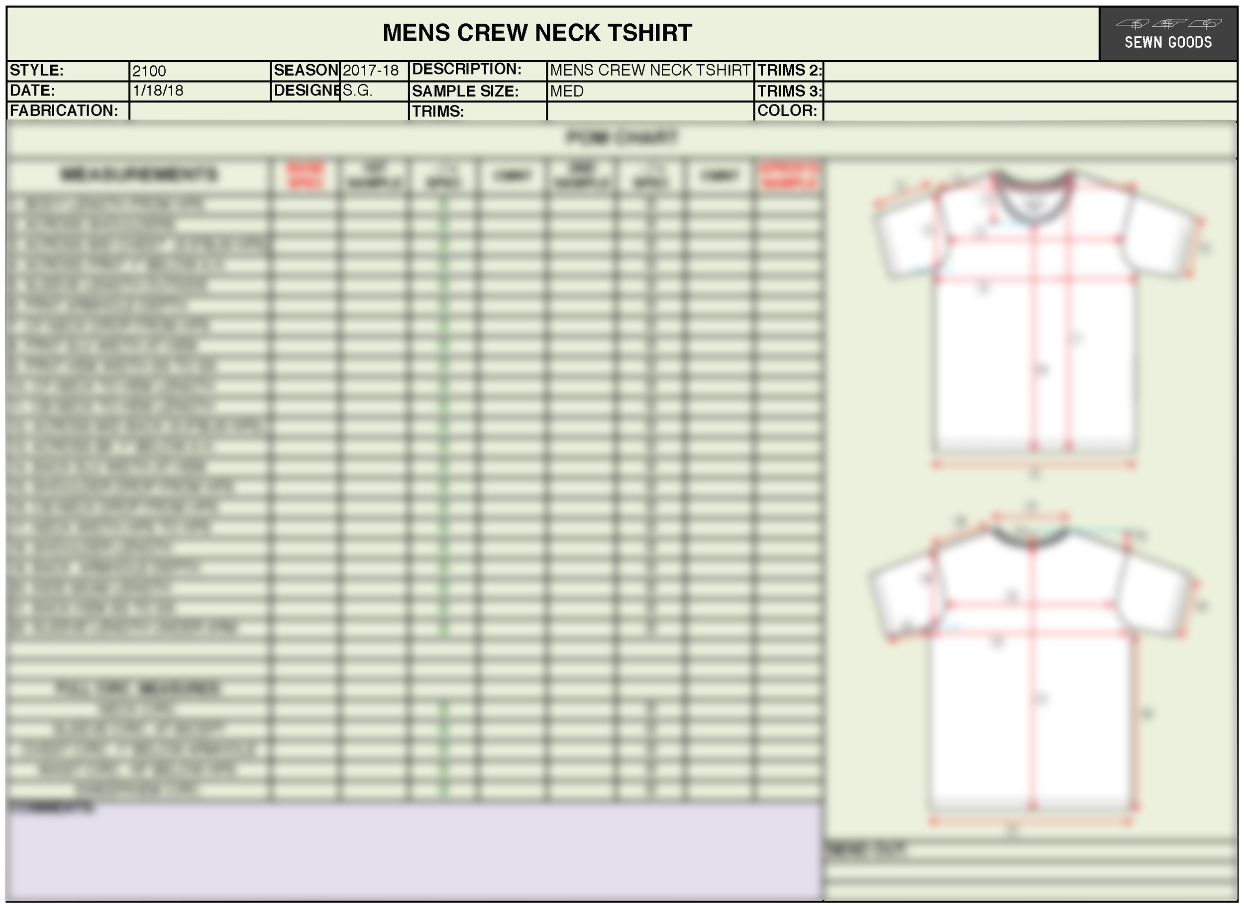 2100 CREW T SHIRT TECH PACK TEMPLATE XS4XL — SEWN GOODS \ PATTERN