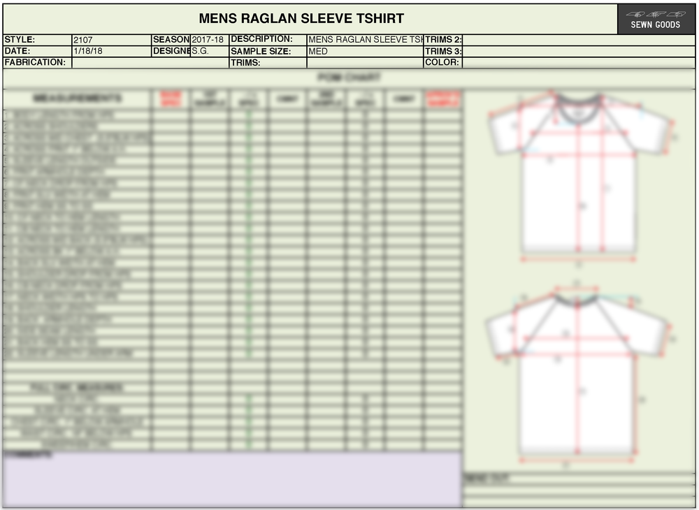 2107 RAGLAN T SHIRT TECH PACK TEMPLATE XS-4XL — SEWN GOODS \ PATTERN  MAKERS, SAMPLE MAKERS, APPAREL DESIGN AND DEVELOPMENT