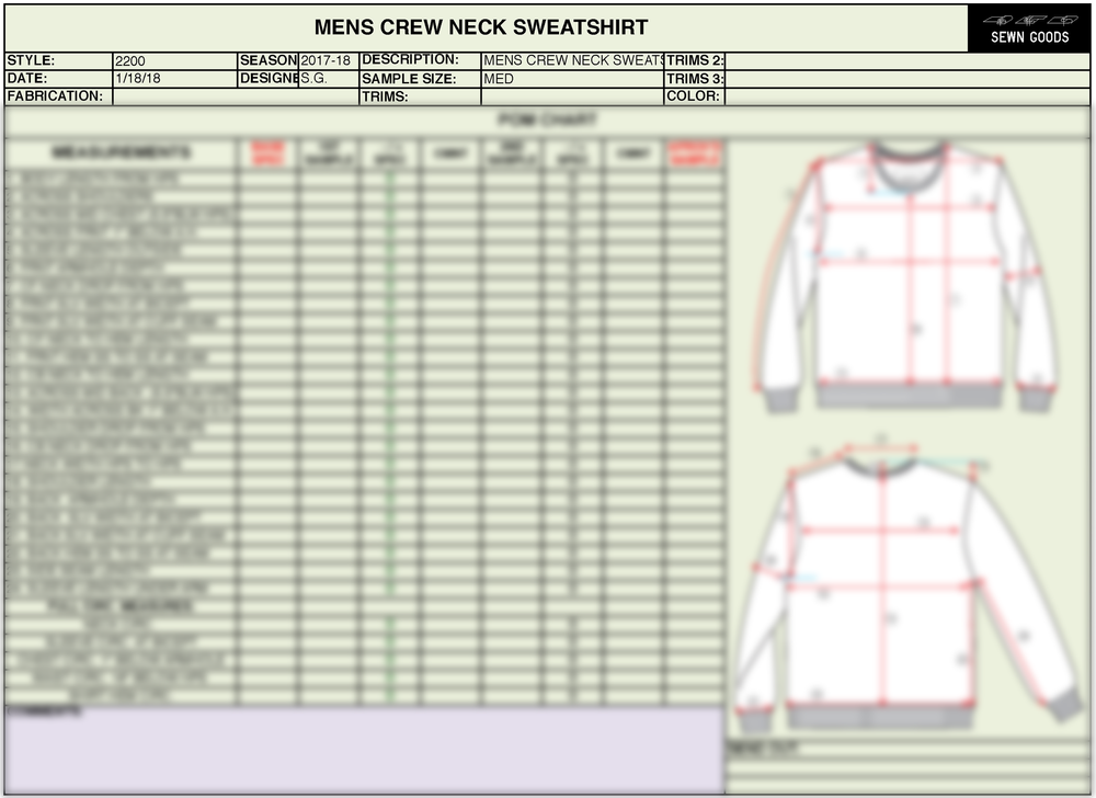 2200 CREW NECK SWEATSHIRT TECH PACK TEMPLATE XS-4XL — SEWN GOODS \ PATTERN  MAKERS, SAMPLE MAKERS, APPAREL DESIGN AND DEVELOPMENT