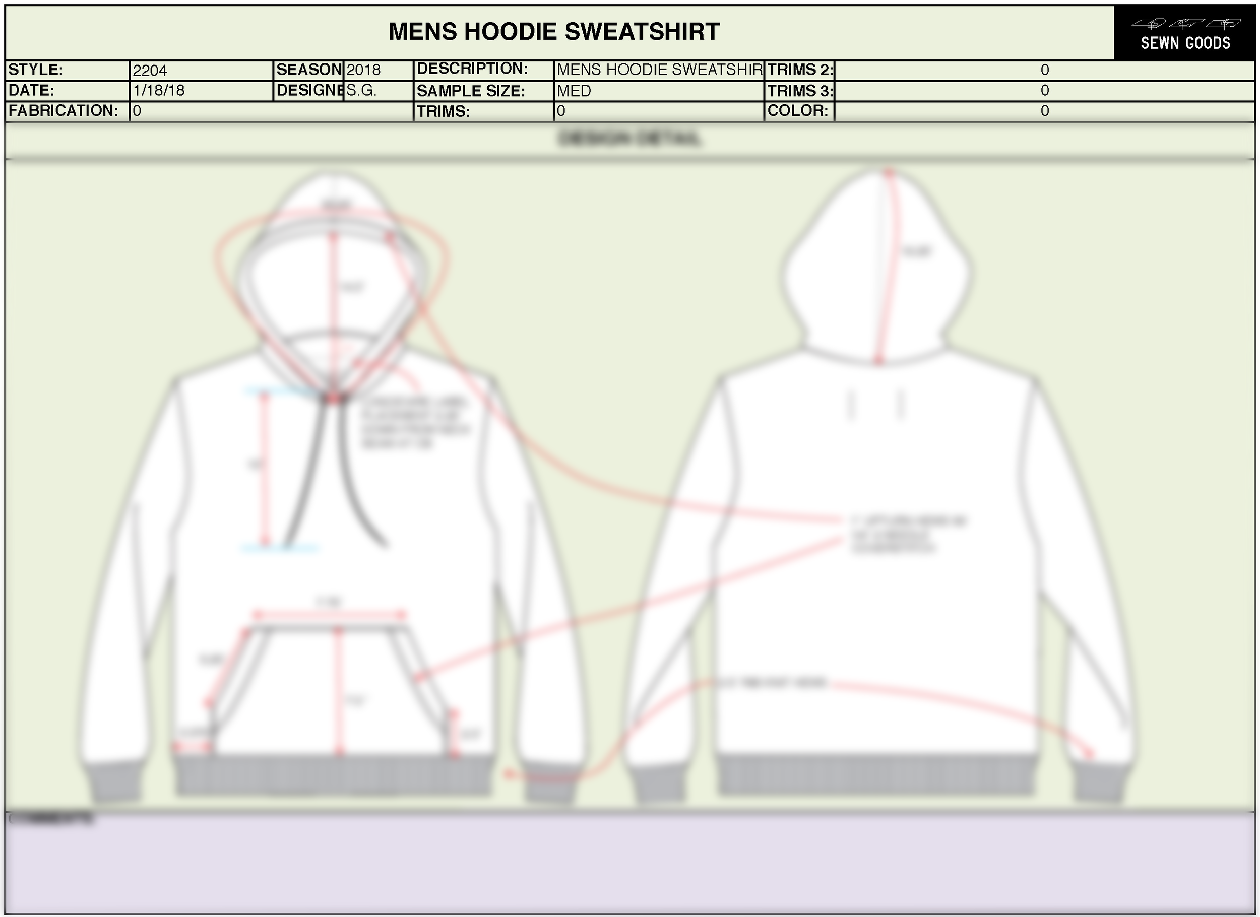 2204 HOODIE TECH PACK TEMPLATE XS4XL — SEWN GOODS \ PATTERN MAKERS