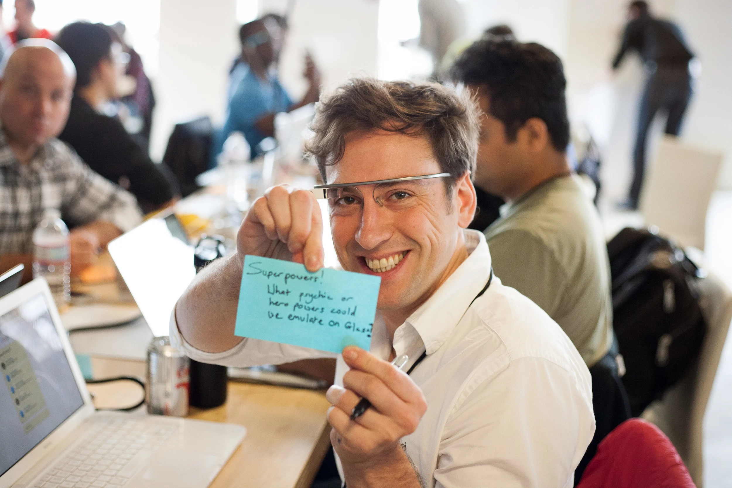 A GDK launch attendee, dreaming up some creative ideas for Glass.