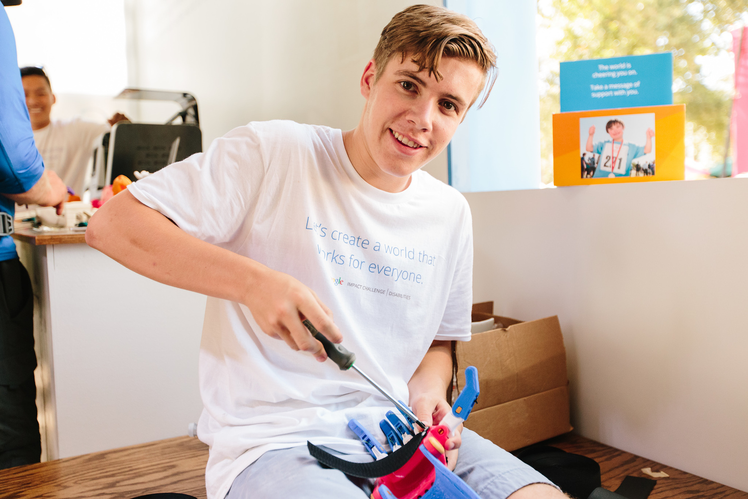 Google was a sponsor of the 2015 Special Olympics World Games in LA. At the Google.org tent, Games attendees explored assistive technology, including 3-D printed prosthetic hands and tremor-canceling silverware. With athletes from over 150 coun