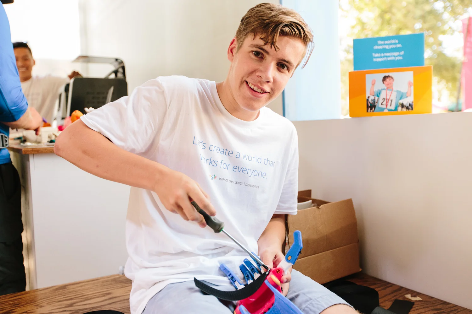 Google was a sponsor of the 2015 Special Olympics World Games in LA. At the Google.org tent, Games attendees explored assistive technology, including 3-D printed prosthetic hands and tremor-canceling silverware. With athletes from over 150 countries in attendance, Google Translate also proved useful. 