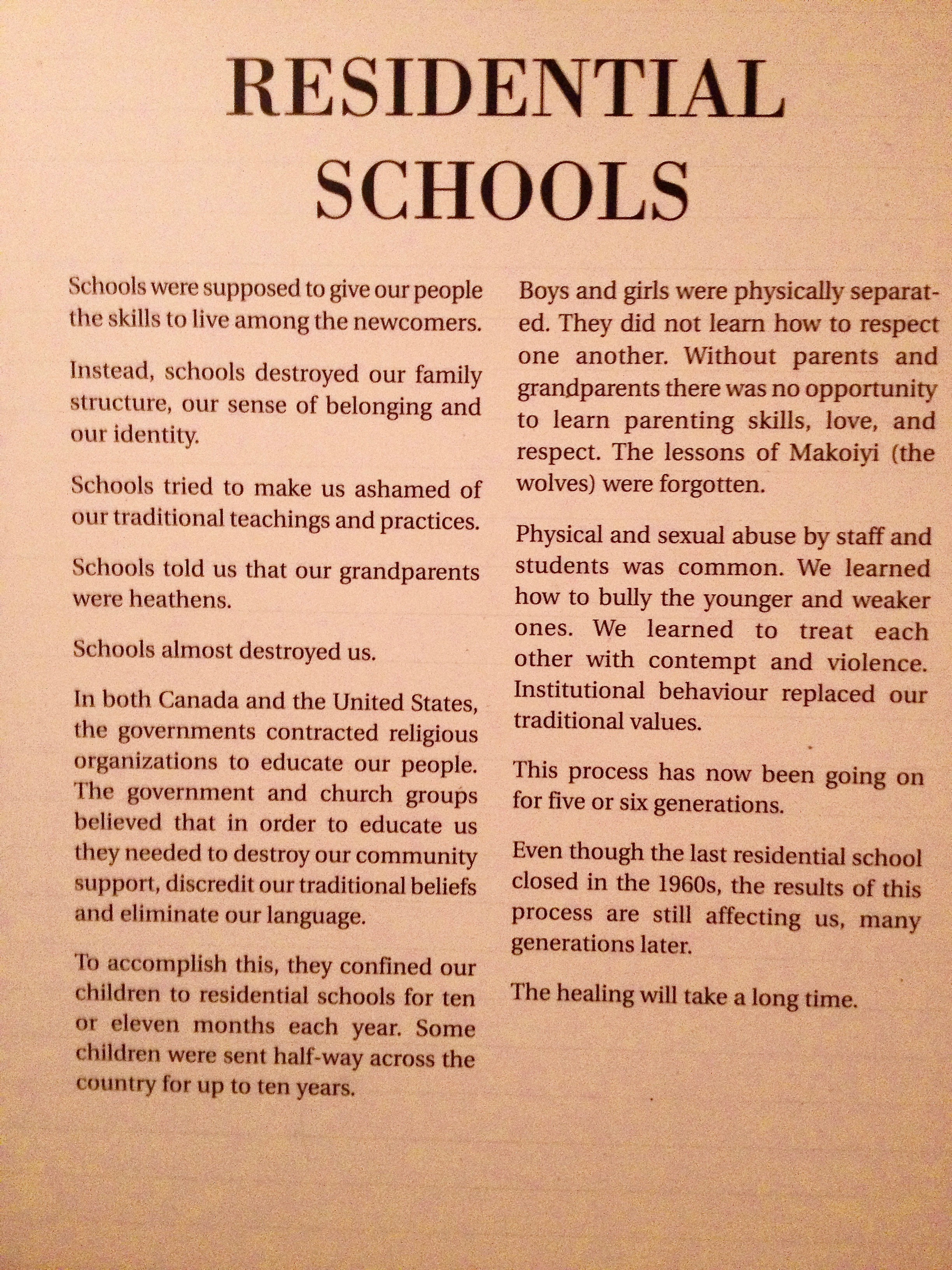 "Residential Schools" Glenbow Museum, Calgary, AB