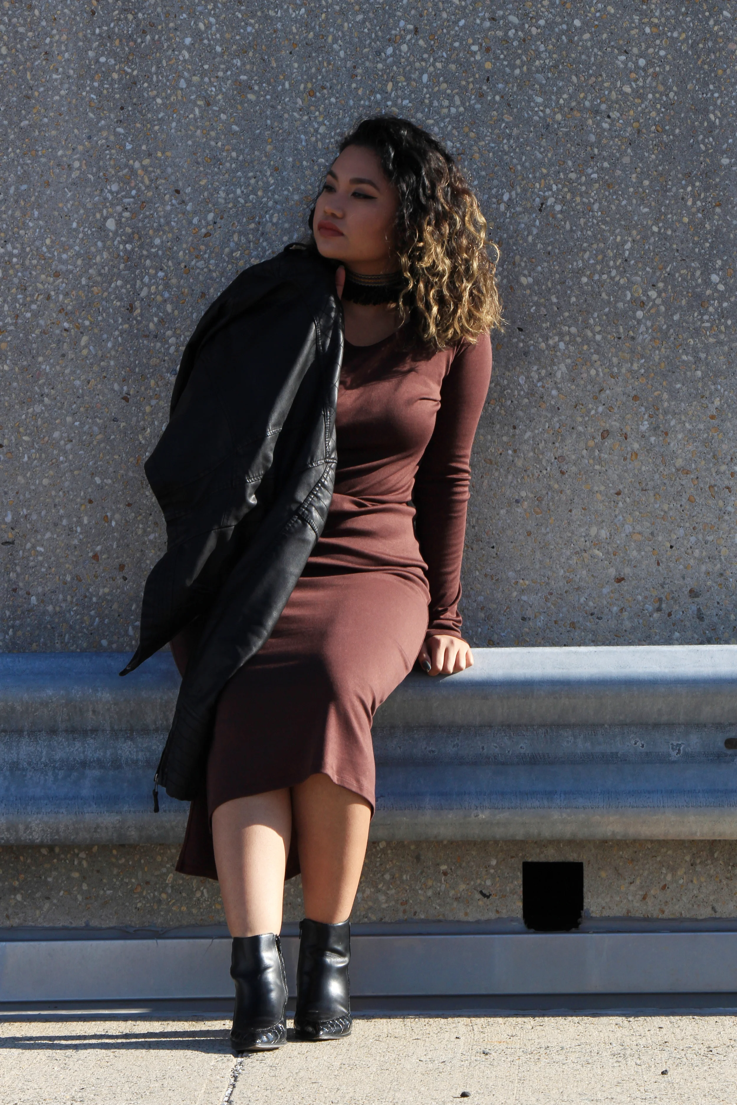 midi dress and ankle boots