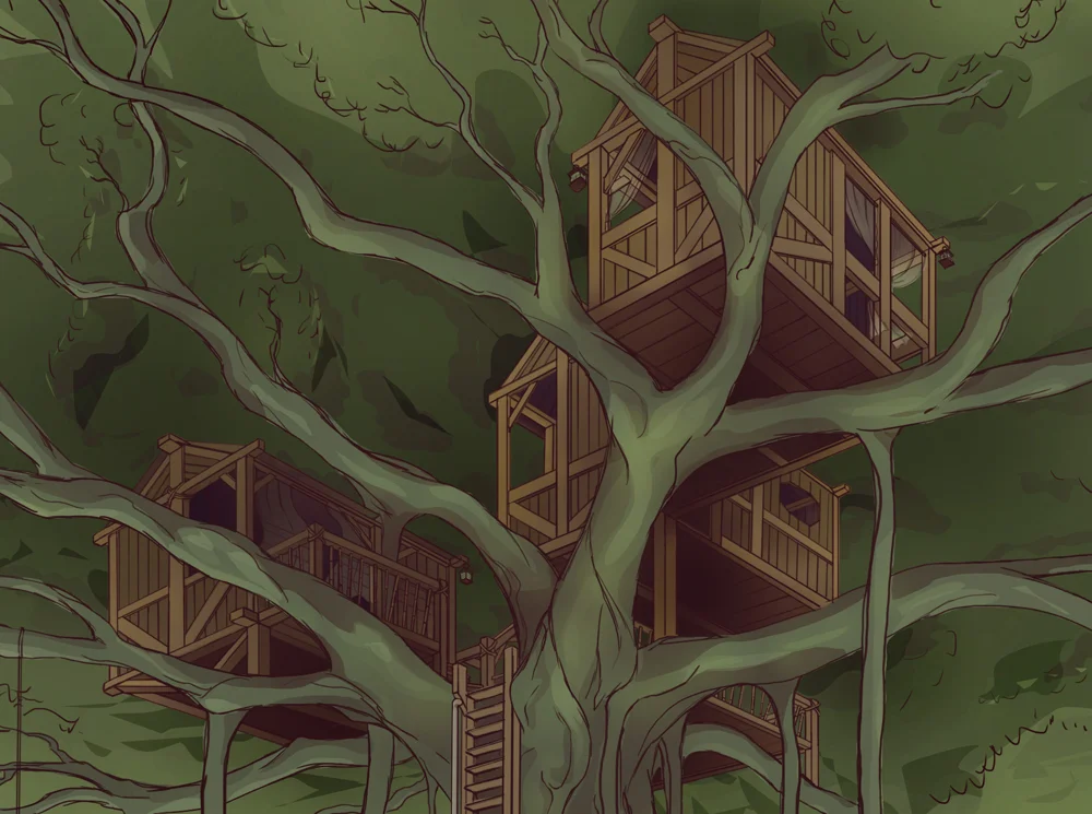 Banyan Tree House Concept line work illustration | NaomiVanDoren.com