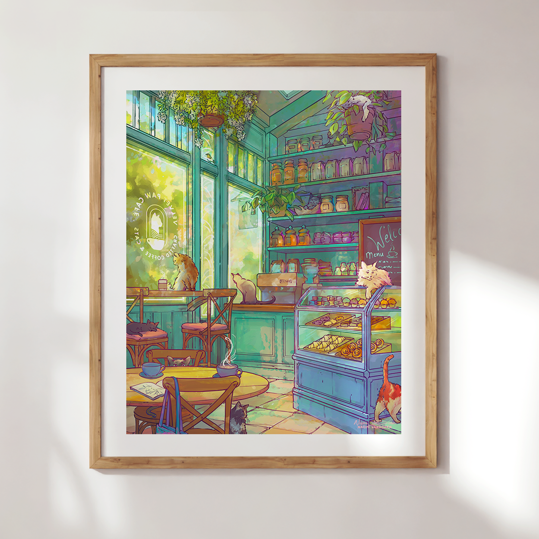 Cat Cafe Naomi VanDoren Framed Print Bamboo web1080.png