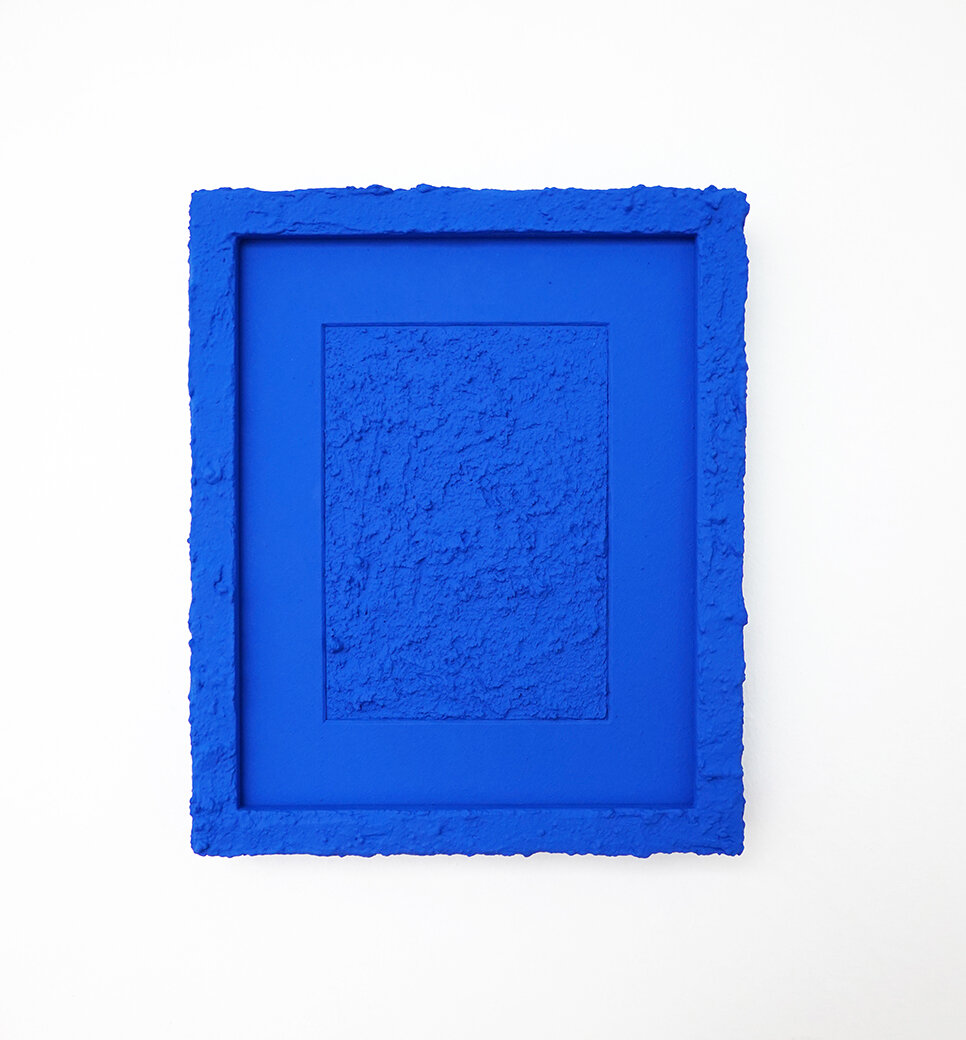  Wall within a wall (Blue), 2020, acrylic, flashe, and stucco on paper and wood, 11.5 x 9.5” 