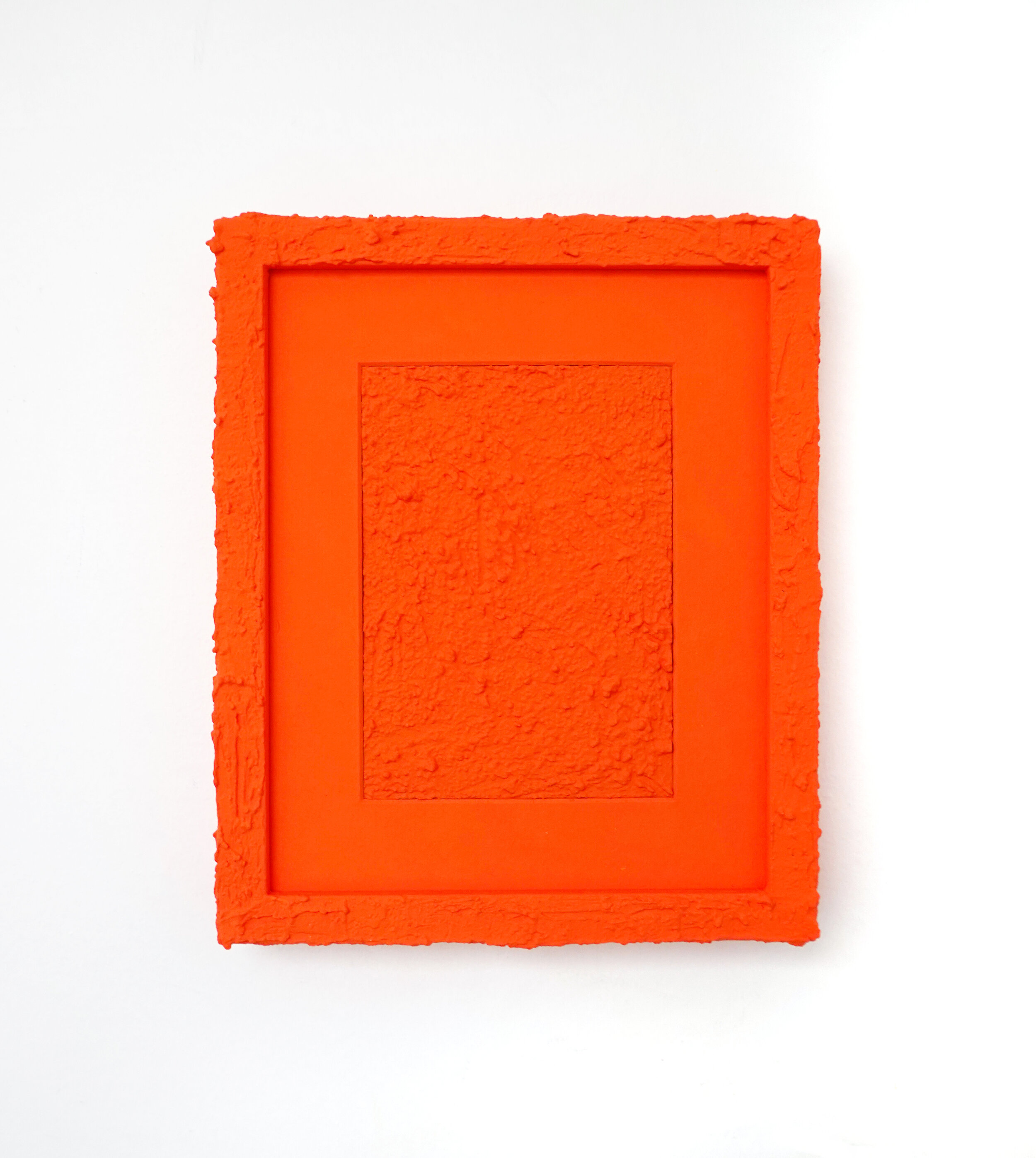  Wall within a wall (Orange), 2020, acrylic, flashe, and stucco on paper and wood, 11.5 x 9.5” 