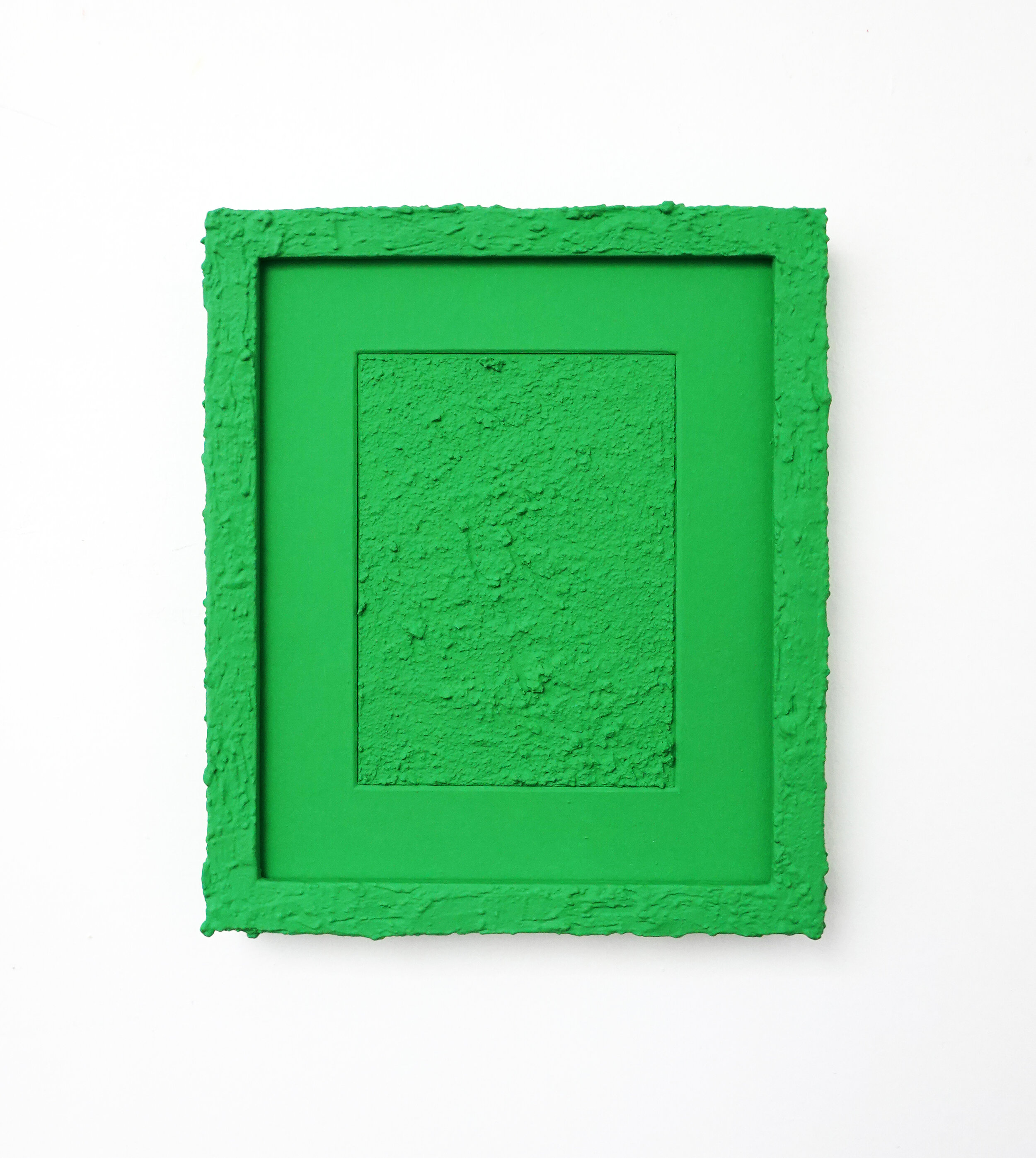  Wall within a wall (Green), 2020, acrylic, flashe, and stucco on paper and wood, 11.5 x 9.5” 
