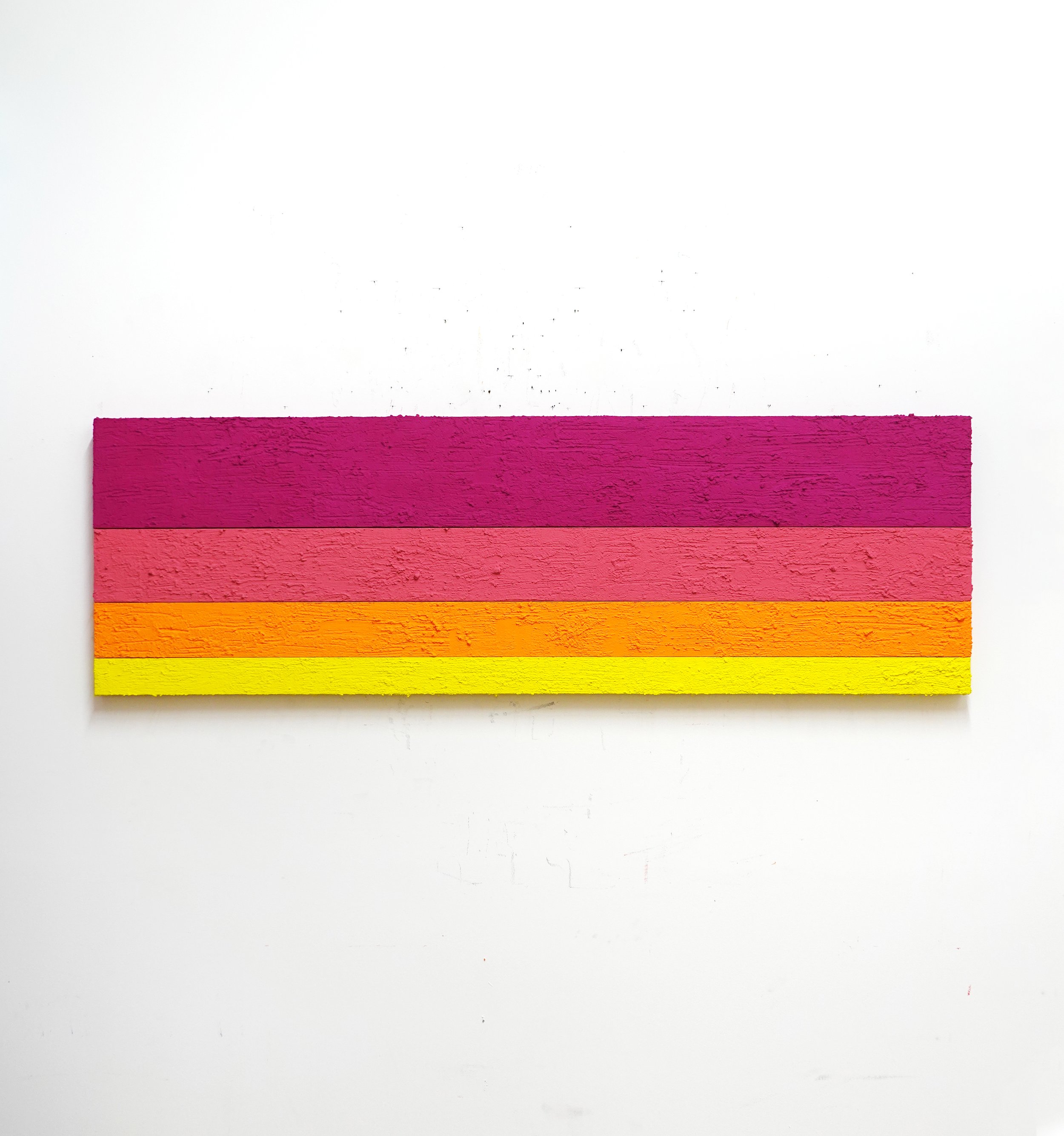  Atmospheric refraction kisses, 2024, stucco and acrylic on wood,  48 x 15” 