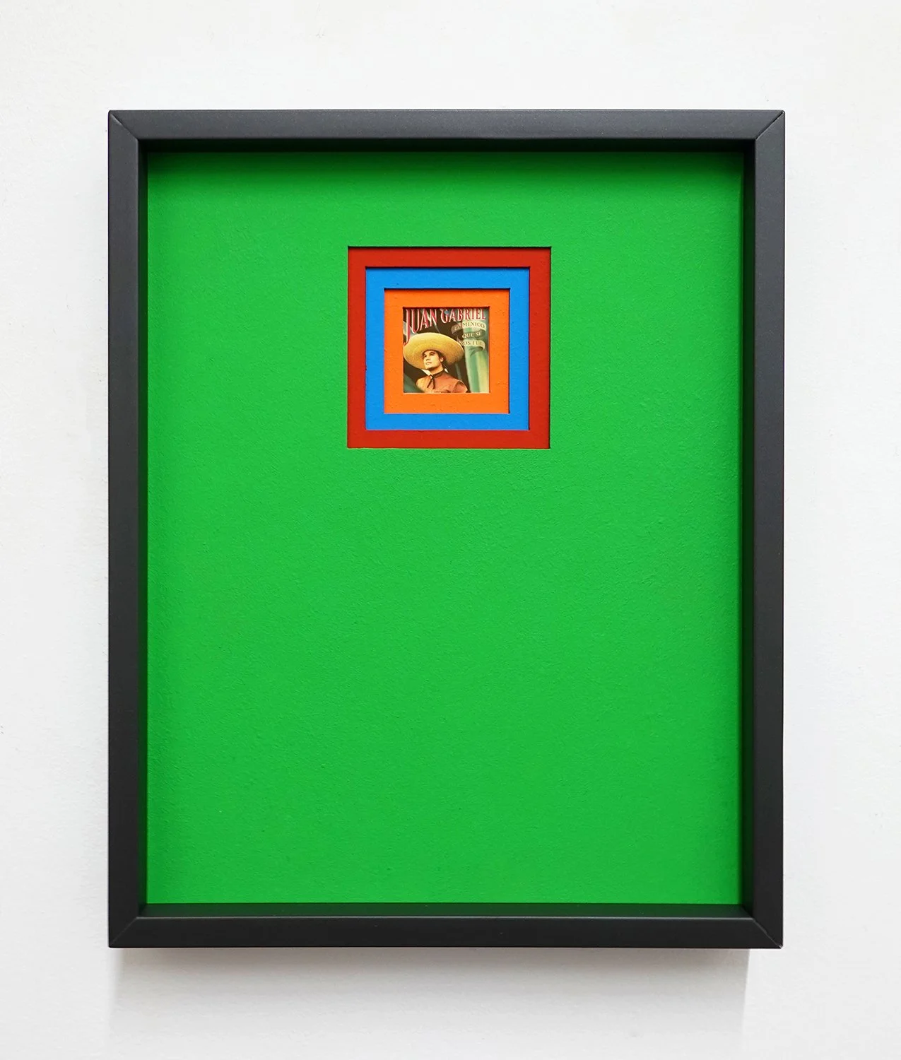  Portal (el divo), 2026, Found photo, matted board, flashe, polycarbonate plastic, metal frame, 11 × 9”  
