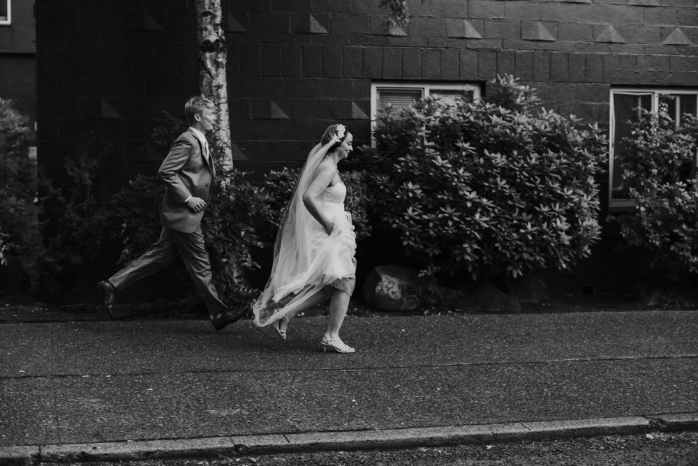 groom chasing bride