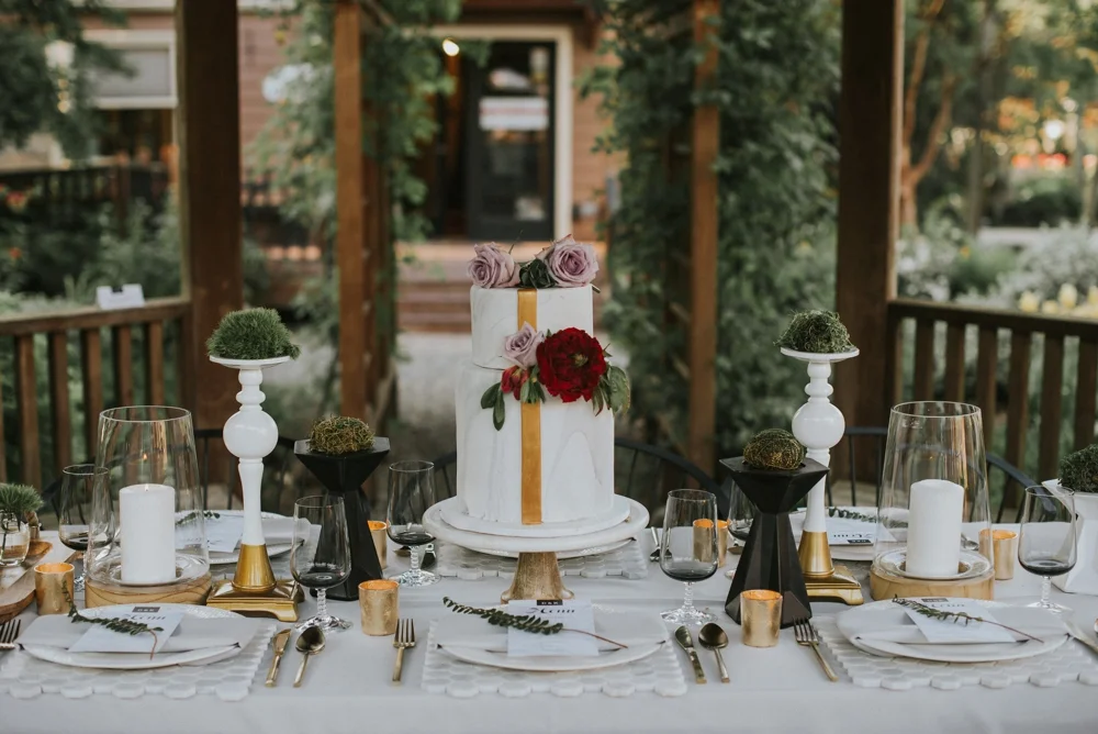 table setting with cake