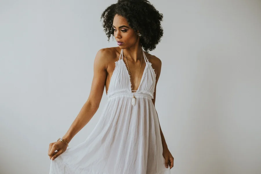 bride in boho free people dress