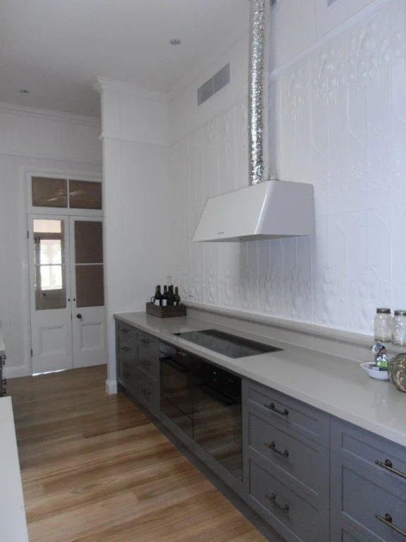 New Kitchen With Pressed Metal Wall Cladding, Large Skylights Over. Brookfield, Brisbane