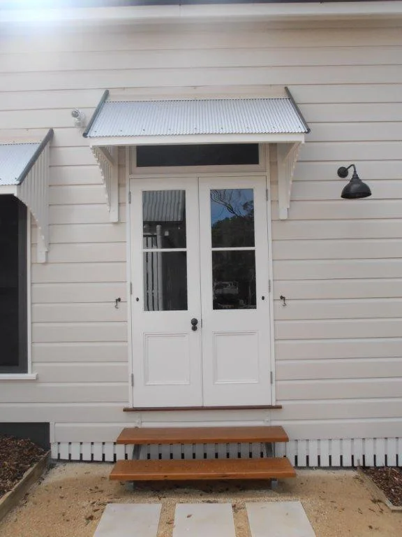 New Office Entry. French Doors With Timber Framed Window Hood. Brookfield, Brisbane