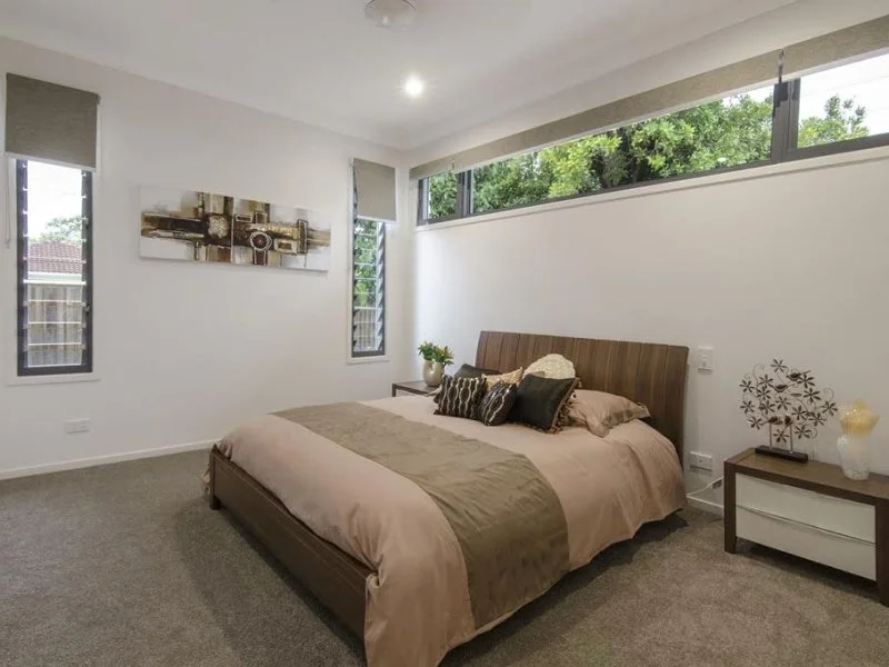 Master Bedroom. Louvre Windows For Ventilation With High Slot Window That Allows Privacy. Sunshine Coast, Queensland