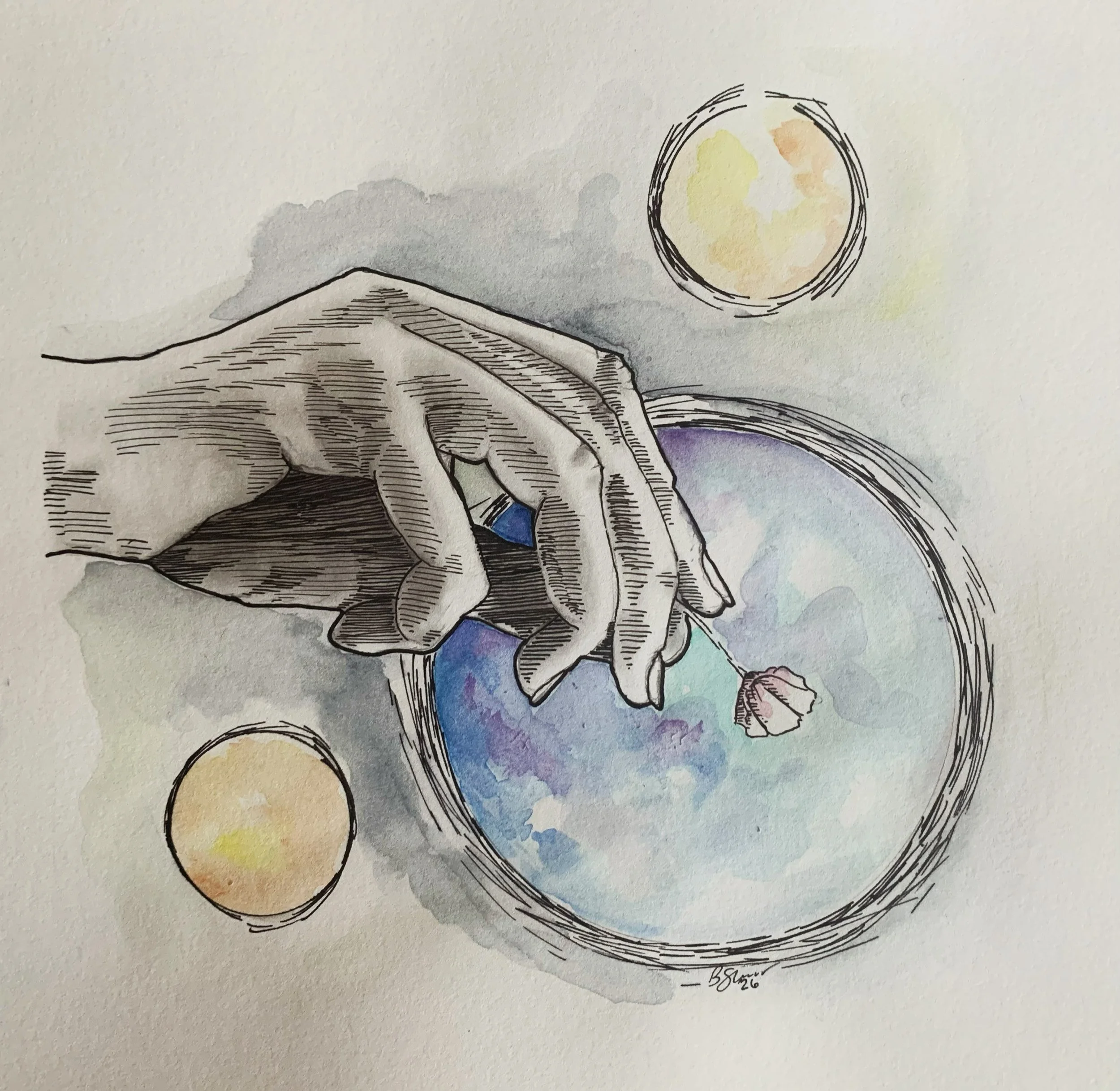 I made this yesterday, inspired by my children giving me morning glories as I work on the house this summer, and how they just love bringing them to me brings me joy. It&rsquo;s the beautiful things. 

Ink, pencil, and watercolor on paper.
#shermerar