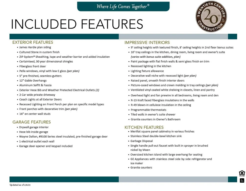 Canterwood Farms Standard Features — 20TH CENTURY CONSTRUCTION