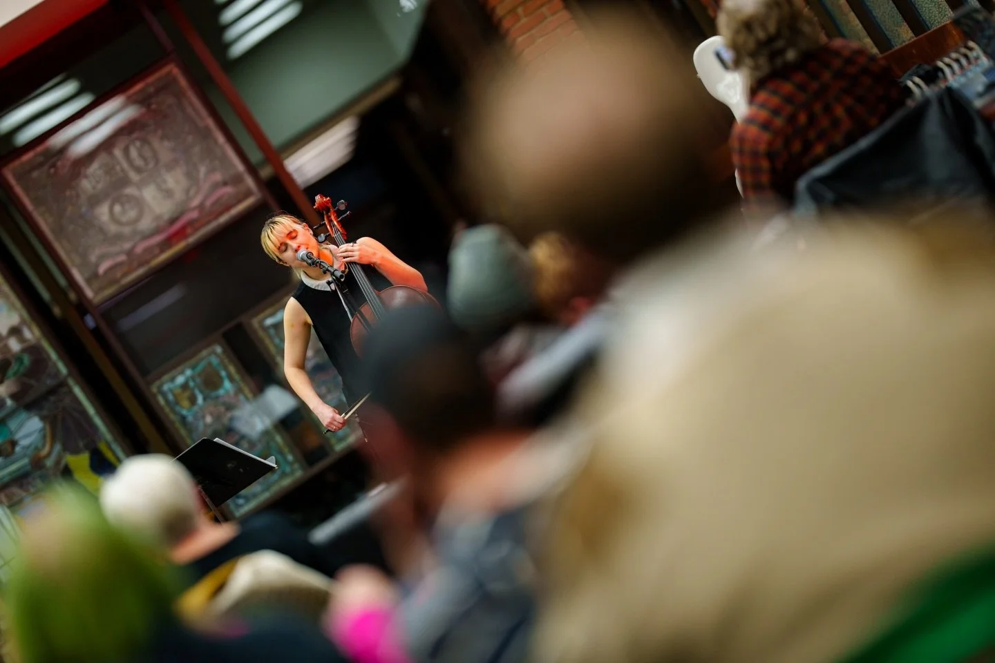 On Thursday January 8th, @katewakefieldmusic performed the first of a series of string instrument performances hosted by @mrlrichmond, Strings in the Stacks, a showcase of stringed instrument music by various regional artists. 

Kate&rsquo;s unique b