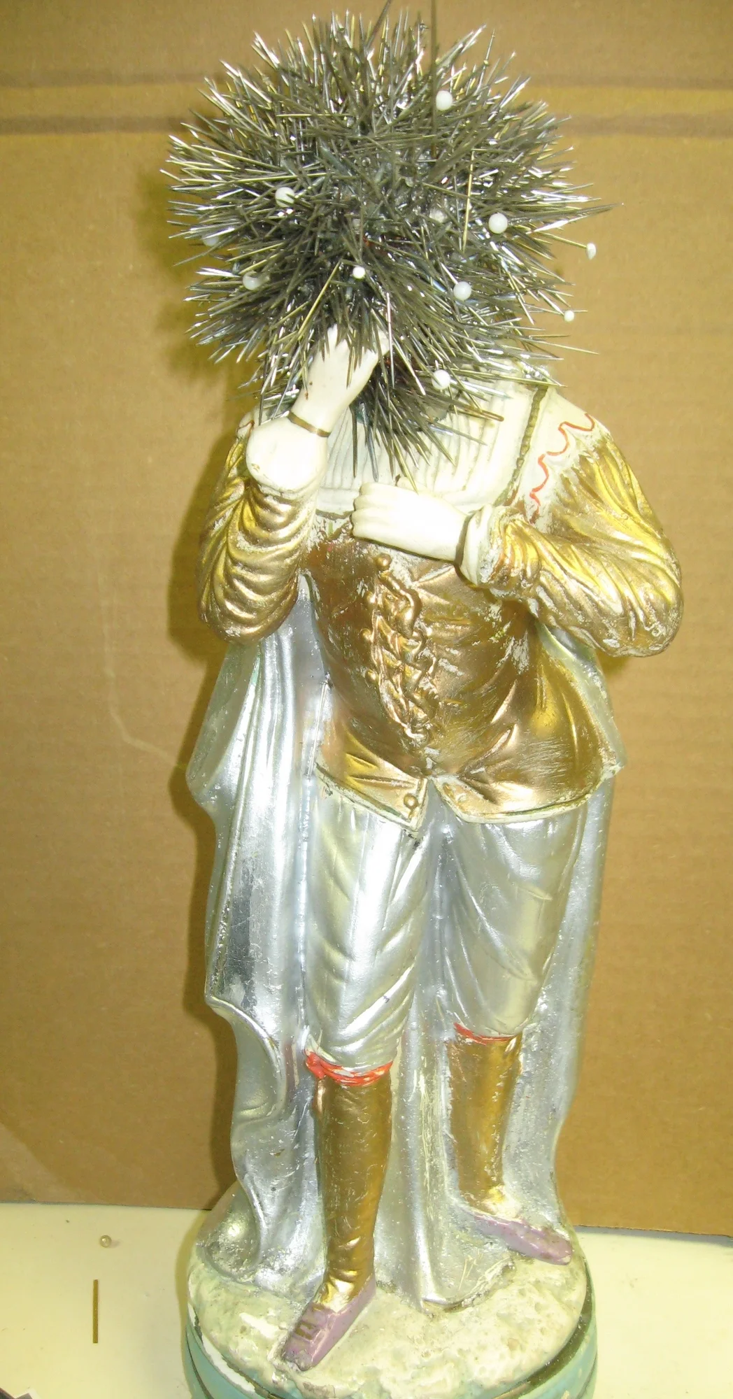 Found form w gold/silver leaf and pins  19"h.