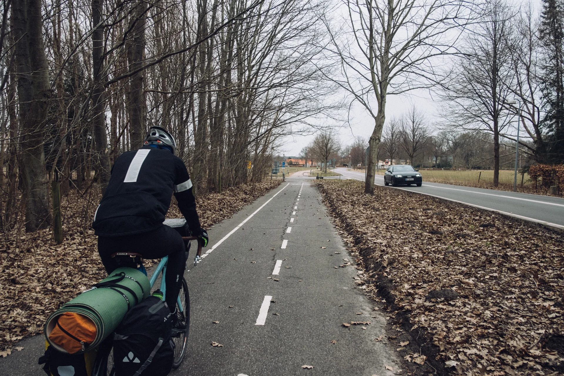 We're following several bike-paths on our way north, here going north from Copenhagen along the Strandvejen, a street famous for its architecture.
