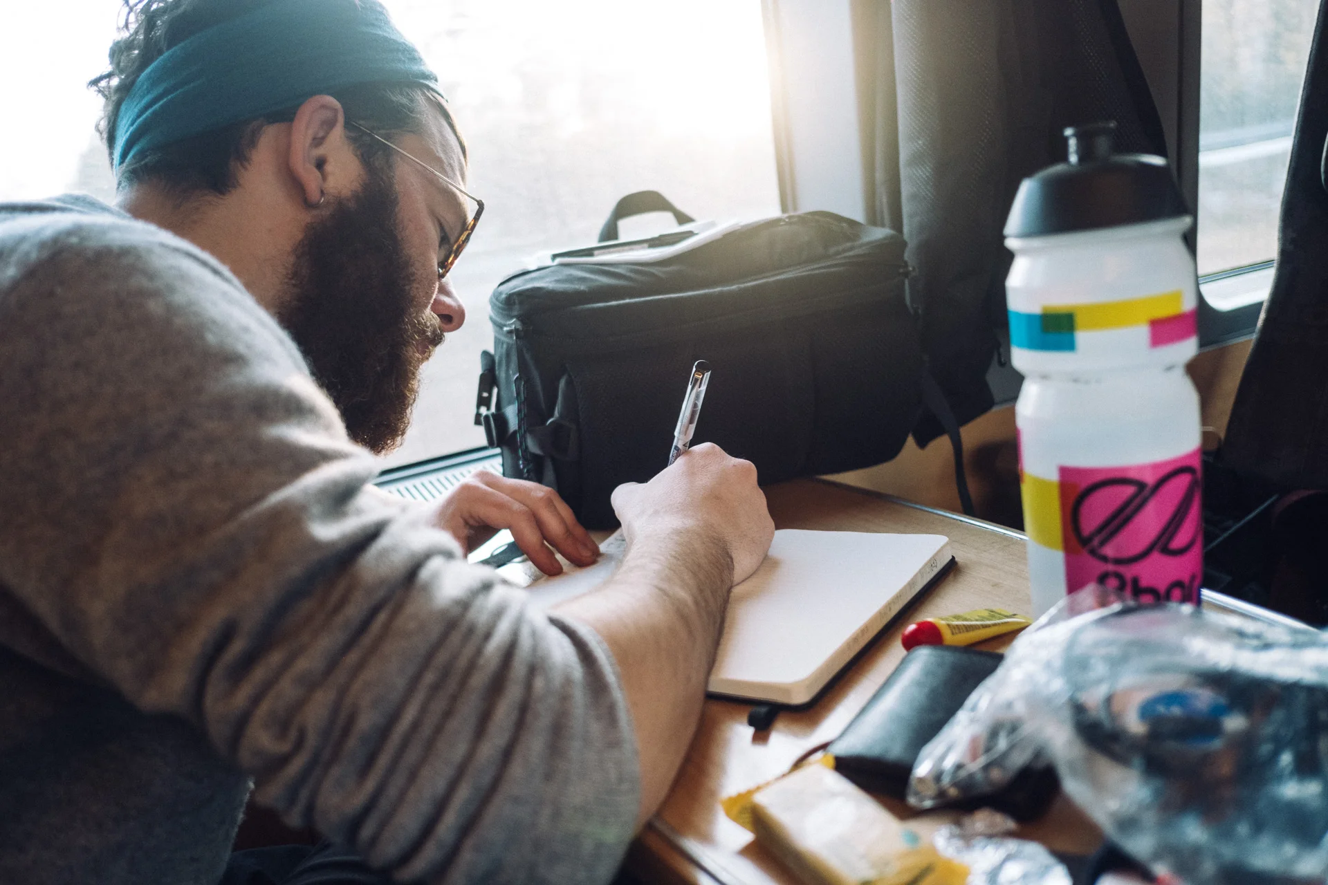 Picture of me writing my diary on the train by Jules.