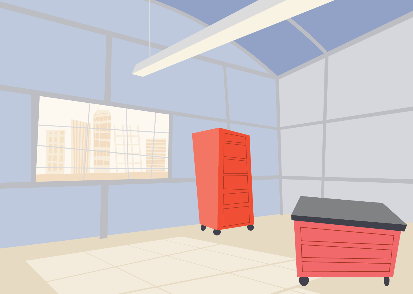Garage construction site interior.