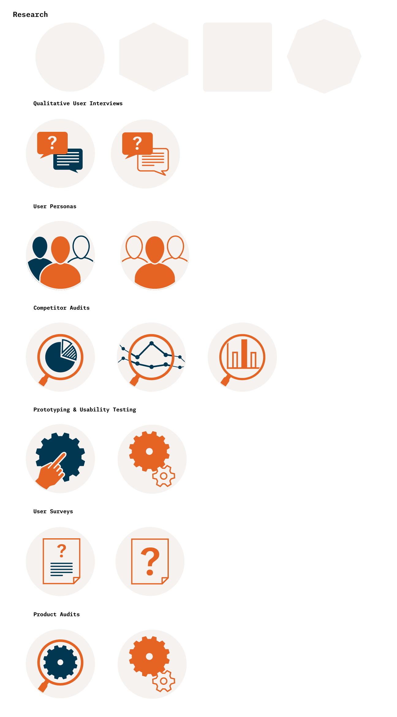 Sketches were done directly in Illustrator to keep vector shapes simple, and to allow for easy iteration on shapes in different icons.