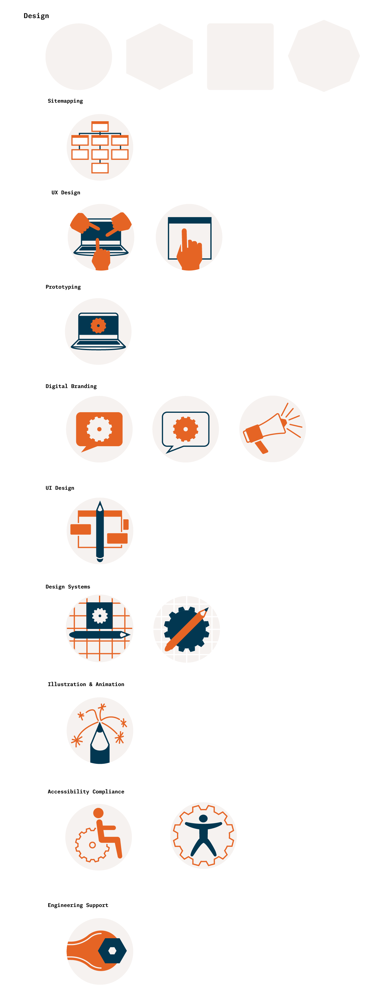The icons needed to be universal, and maintain a unified visual language to work well as a group of images.