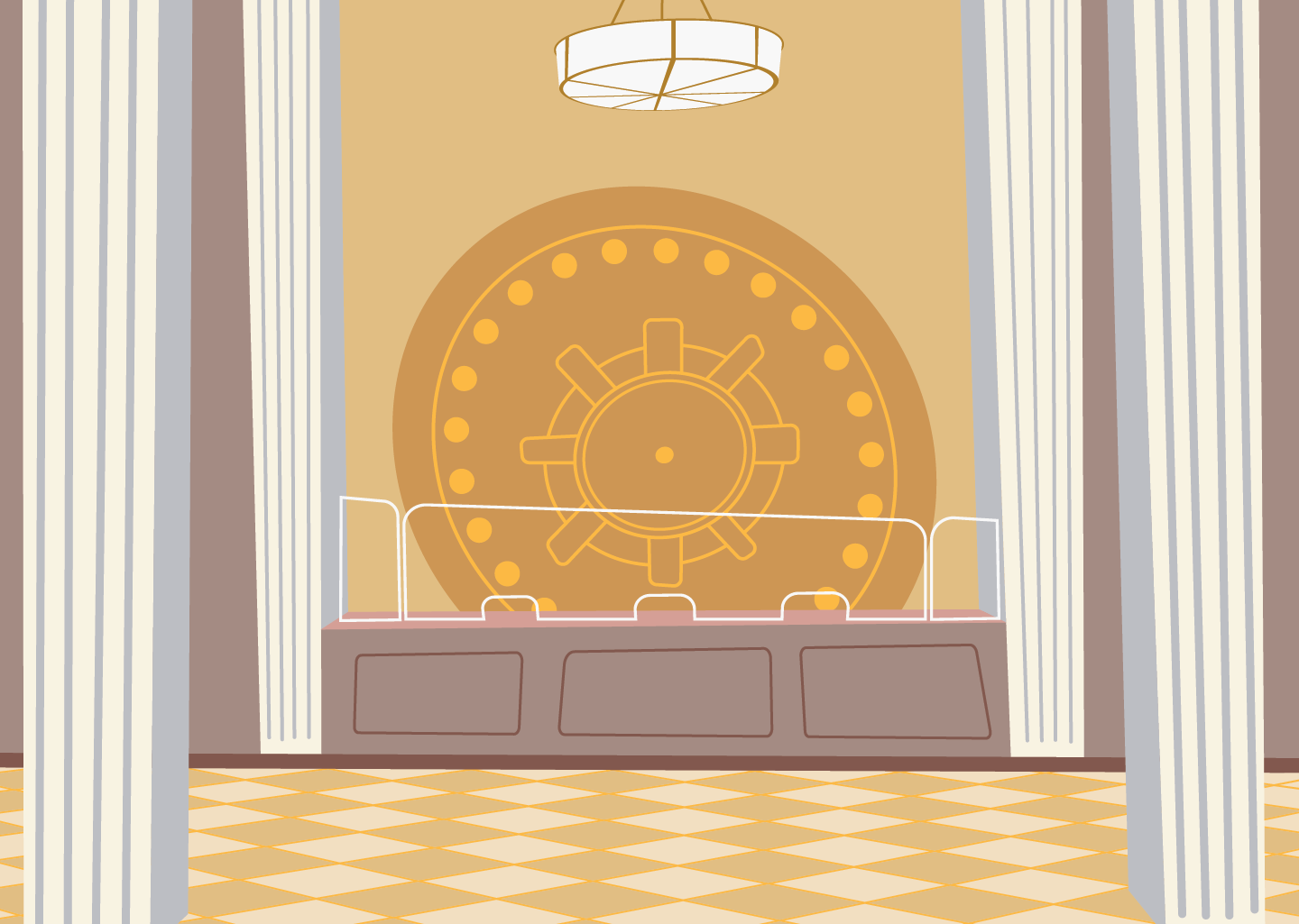 Bank interior. 