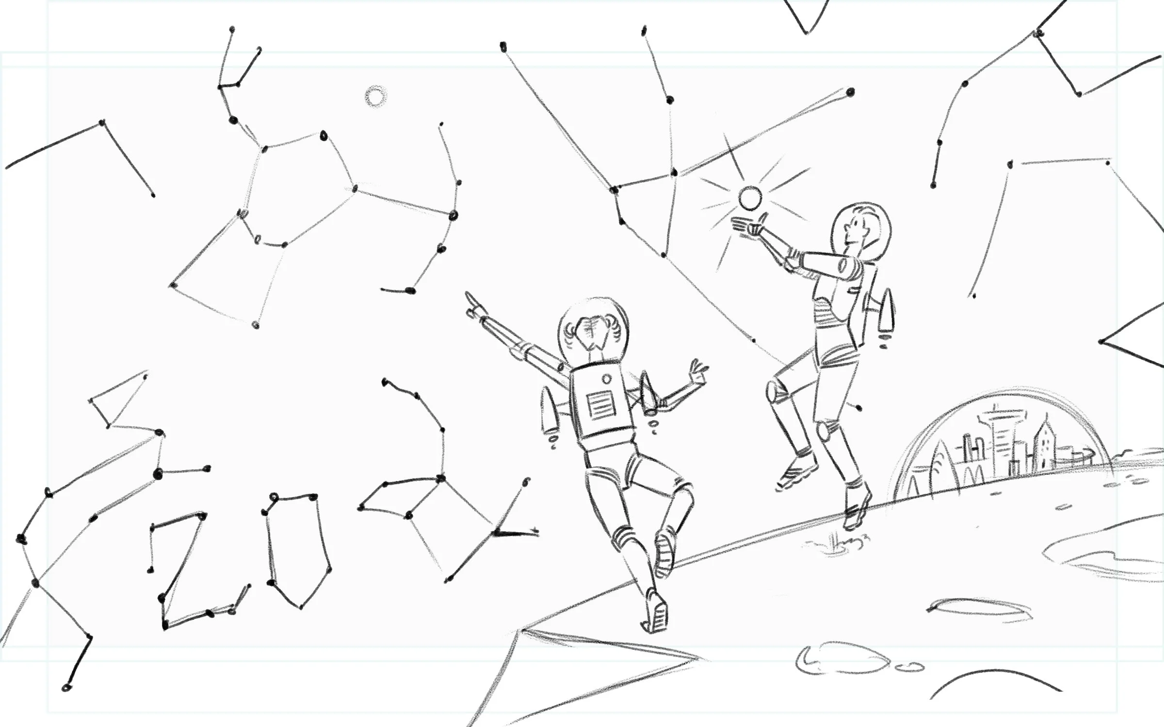 The animations need to work as static images in case they encountered trouble during the play back. The compositions were planned for the eventual social media crops.
