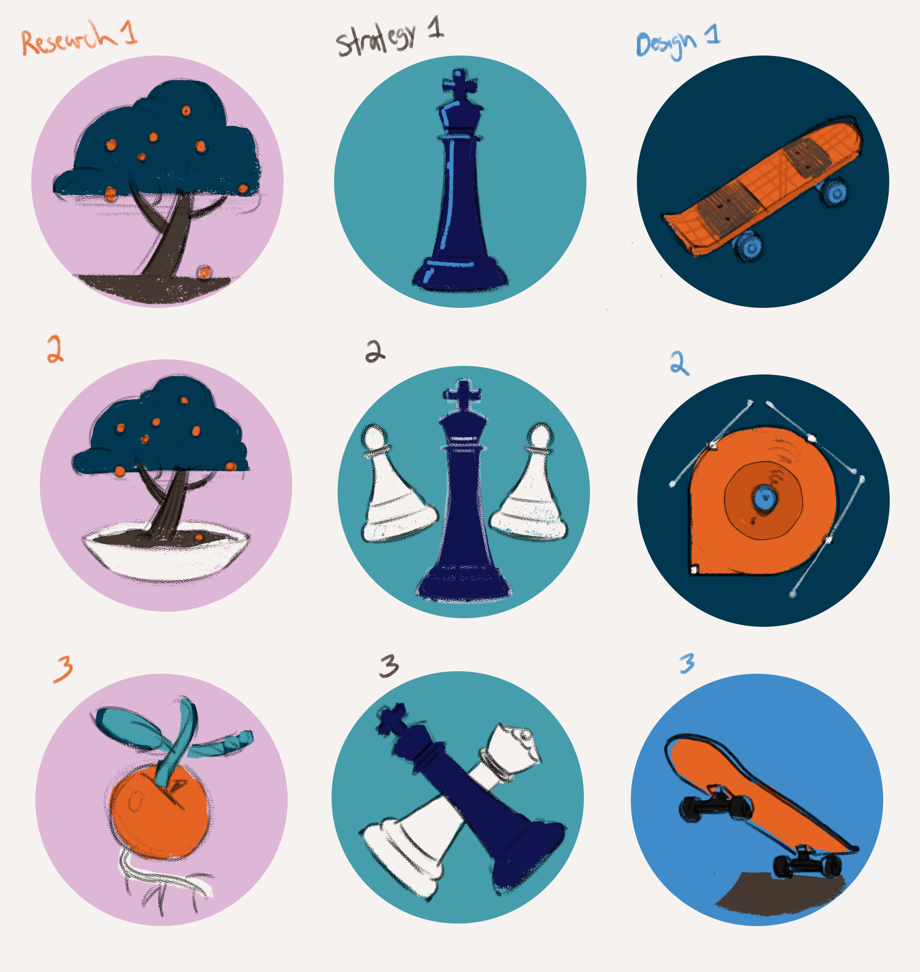 These icons where "Hero Icons" that would display larger than the previous set. These would link to corresponding pages with matching Headers, so the icons needed to reference the page they linked to.