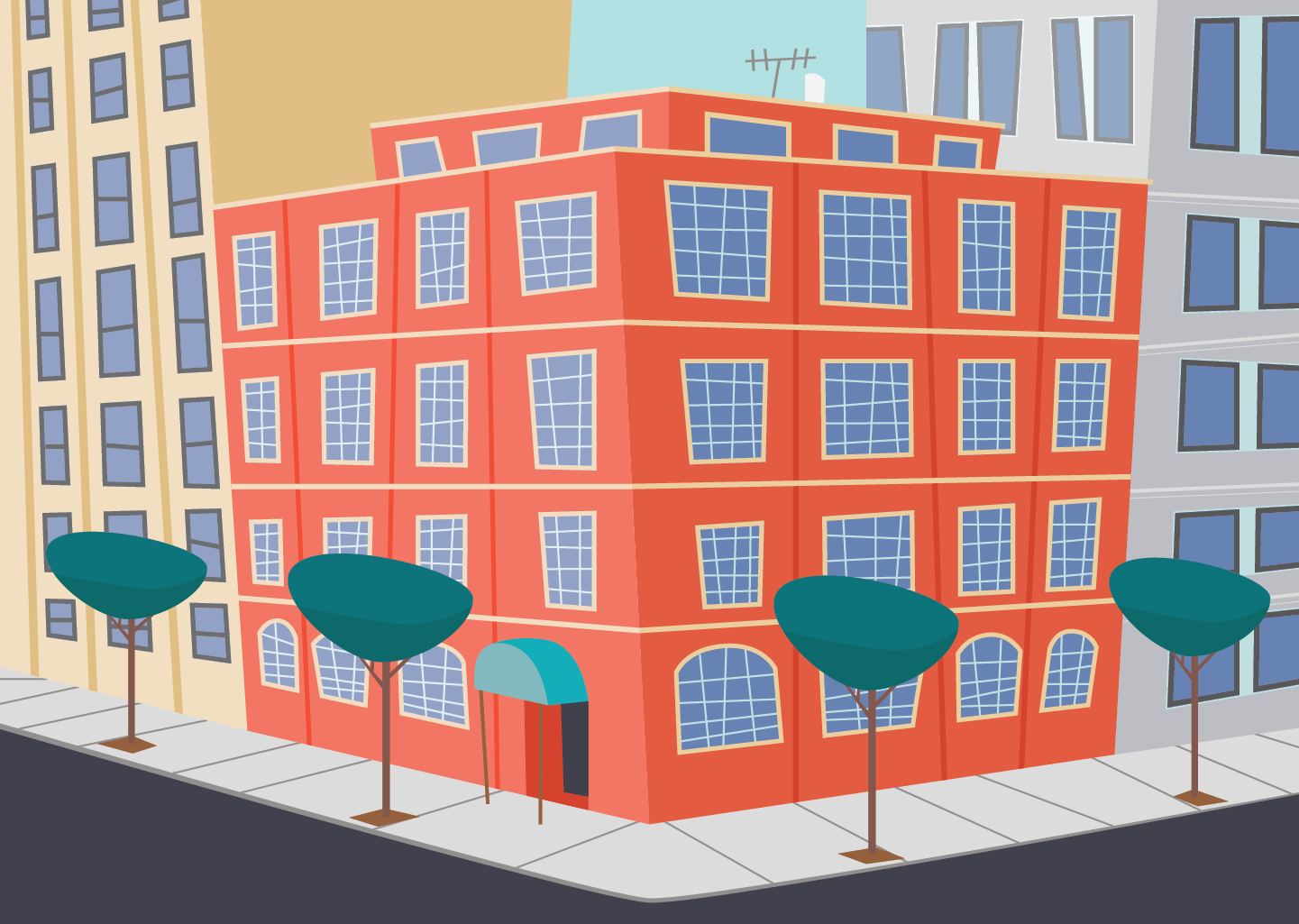 Establishing shot background for player's apartment.