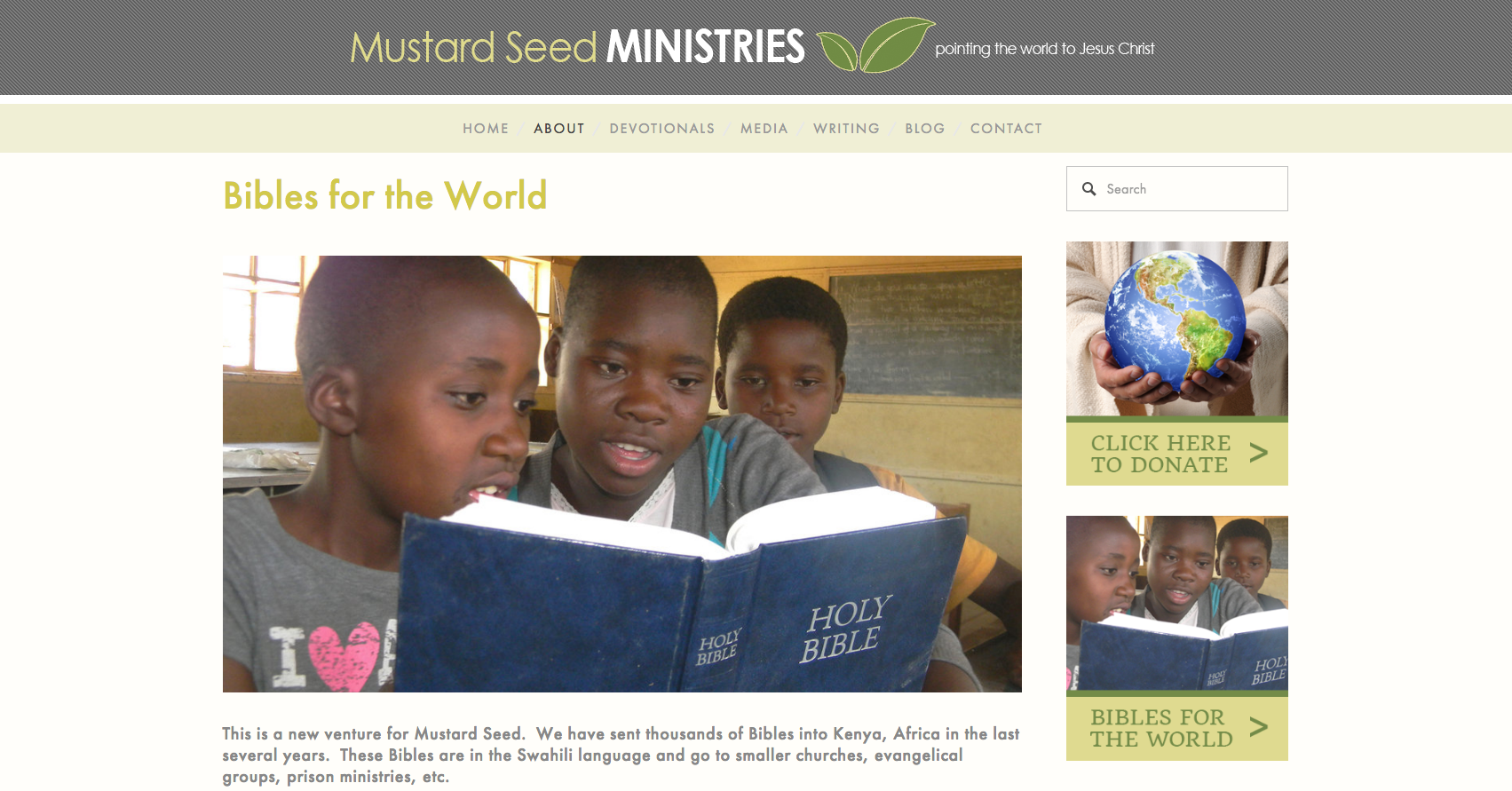 Mustard Seed Ministries Bibles for the World page