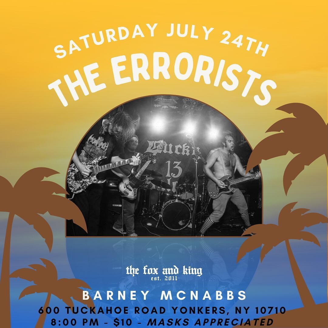 🎸 💀 🔥 | No F&rsquo;s Given! 🤘🏽The beer drinkin,&rsquo; pot smokin,&rsquo; New York hardcore punks, @theerrorists , will be forcing ya&rsquo;ll in the pit this Saturday @barney.mcnabbs . With high-octane energy, vicious guitar riffs and shatterin