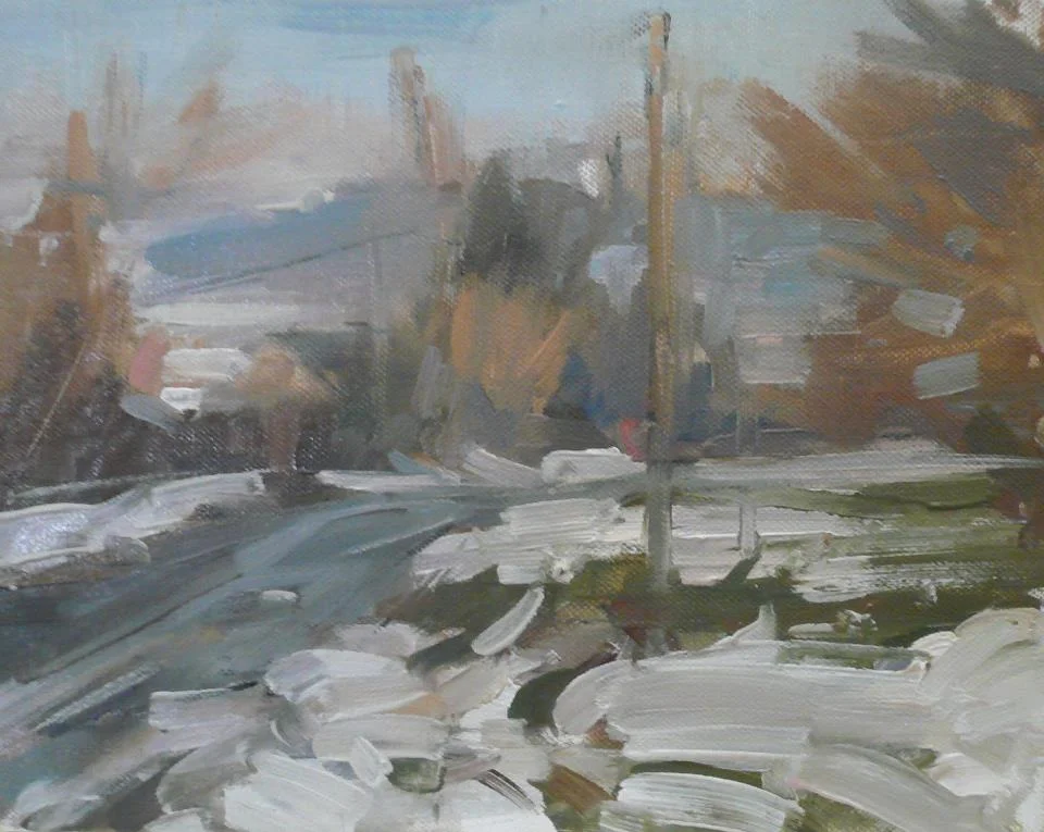 The road into the village, Sedgehill. Oil on canvas