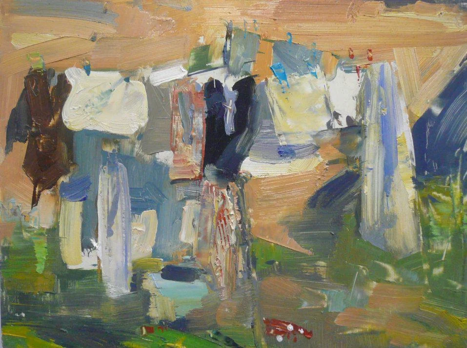 The artist's washing line. Oil on gesso panel.
