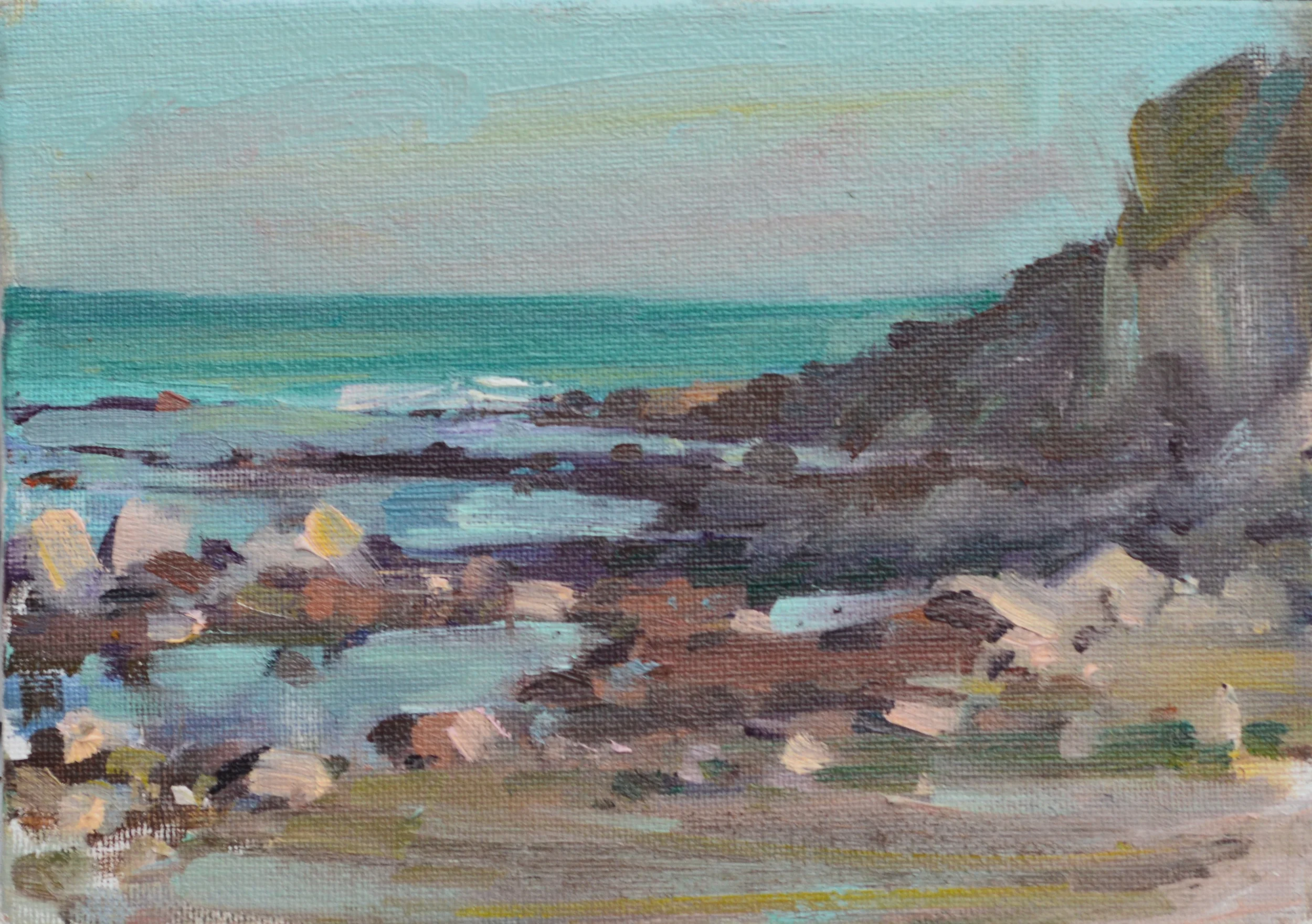 Rocks at Lulworth Cove, Oil on canvas board
