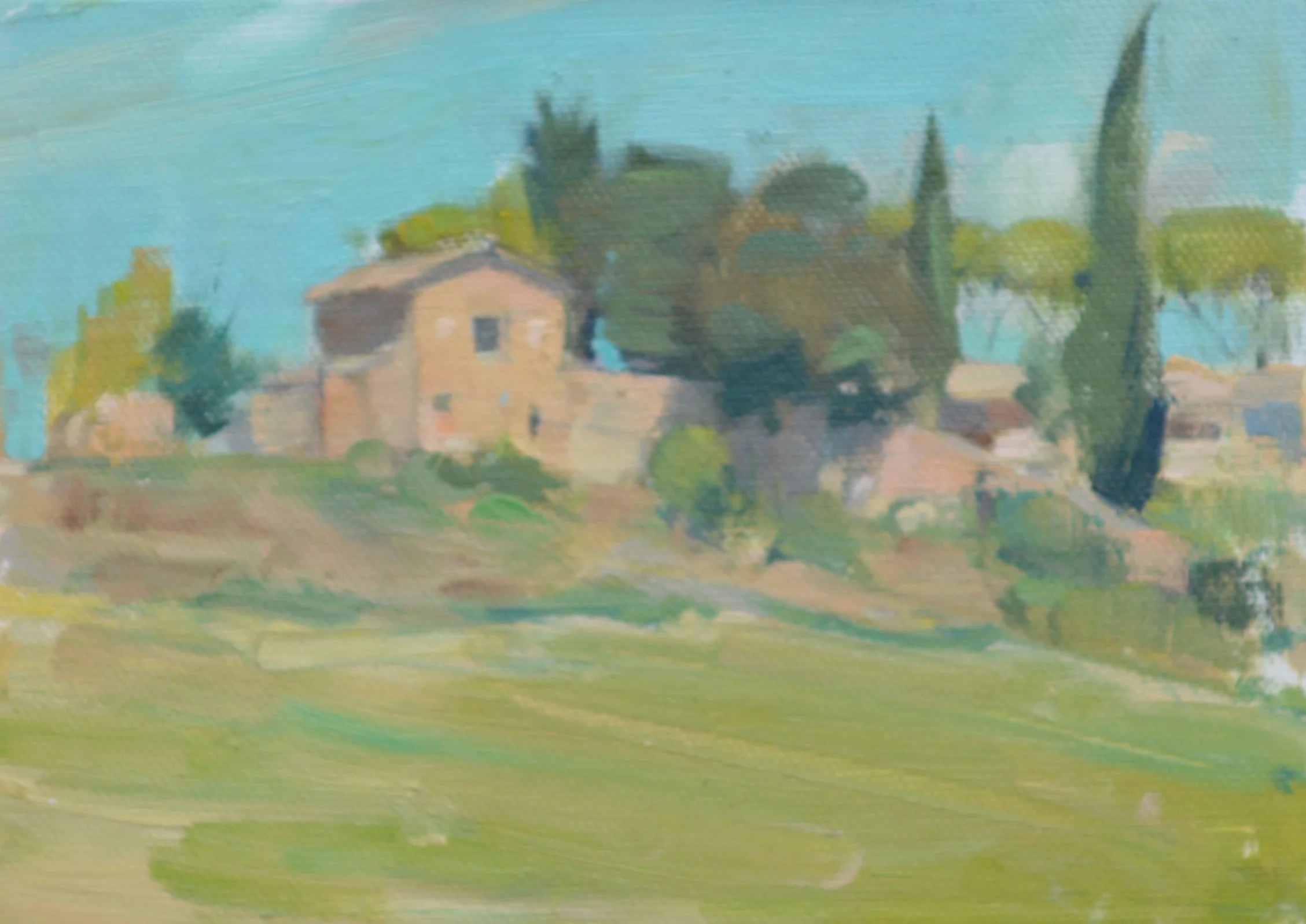San Rocca a Pilli, Tuscany.  Oil on canvas board