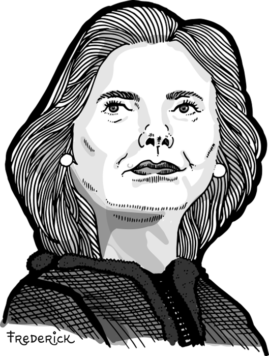 Hillary Clinton, politician. A pen and ink drawing by illustrator and artist Paula Frederick | PLFrederick.com