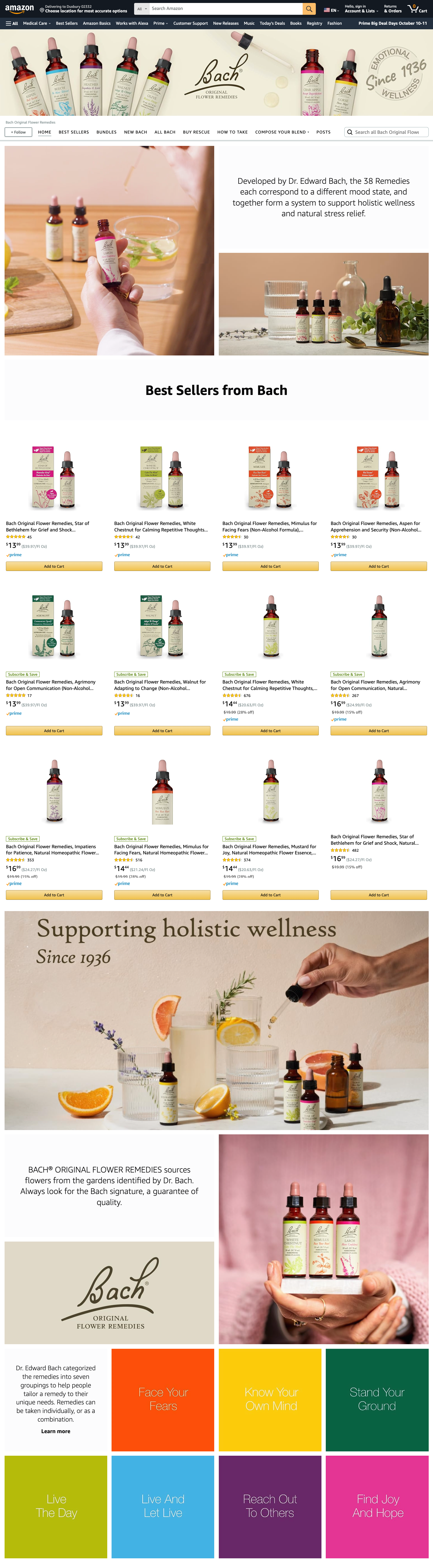 Full store front page for Bach Original Flower Remedies on Amazon.