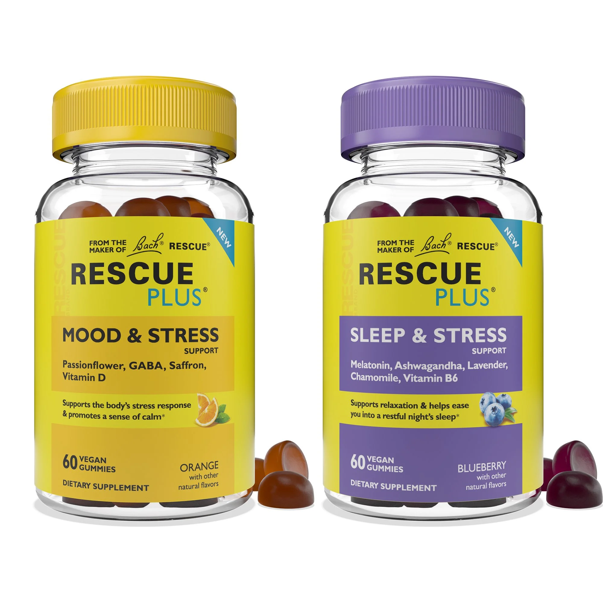 Design and art direction for two new products launched: Rescue Plus dietary supplement gummies. These were carefully designed, thoroughly tested and guided by 3M VAS human vision software. These gummies have become top sellers. Actual size: 2” x 2.75
