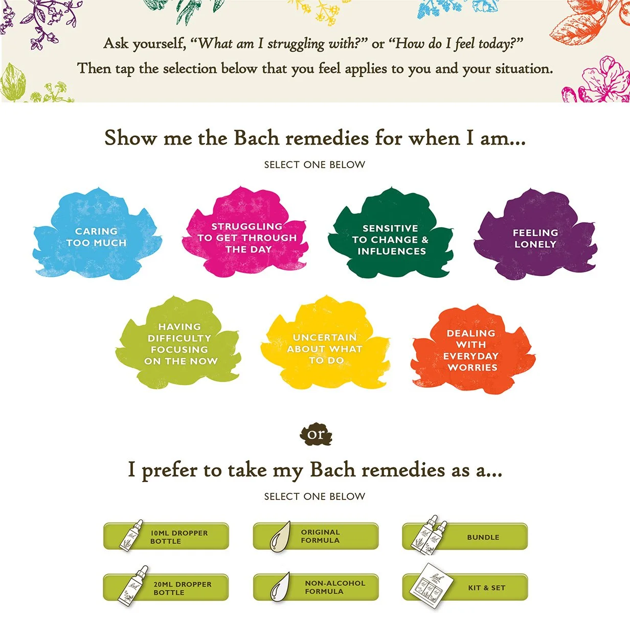 Product quiz for Amazon users to Bach Flower's storefront