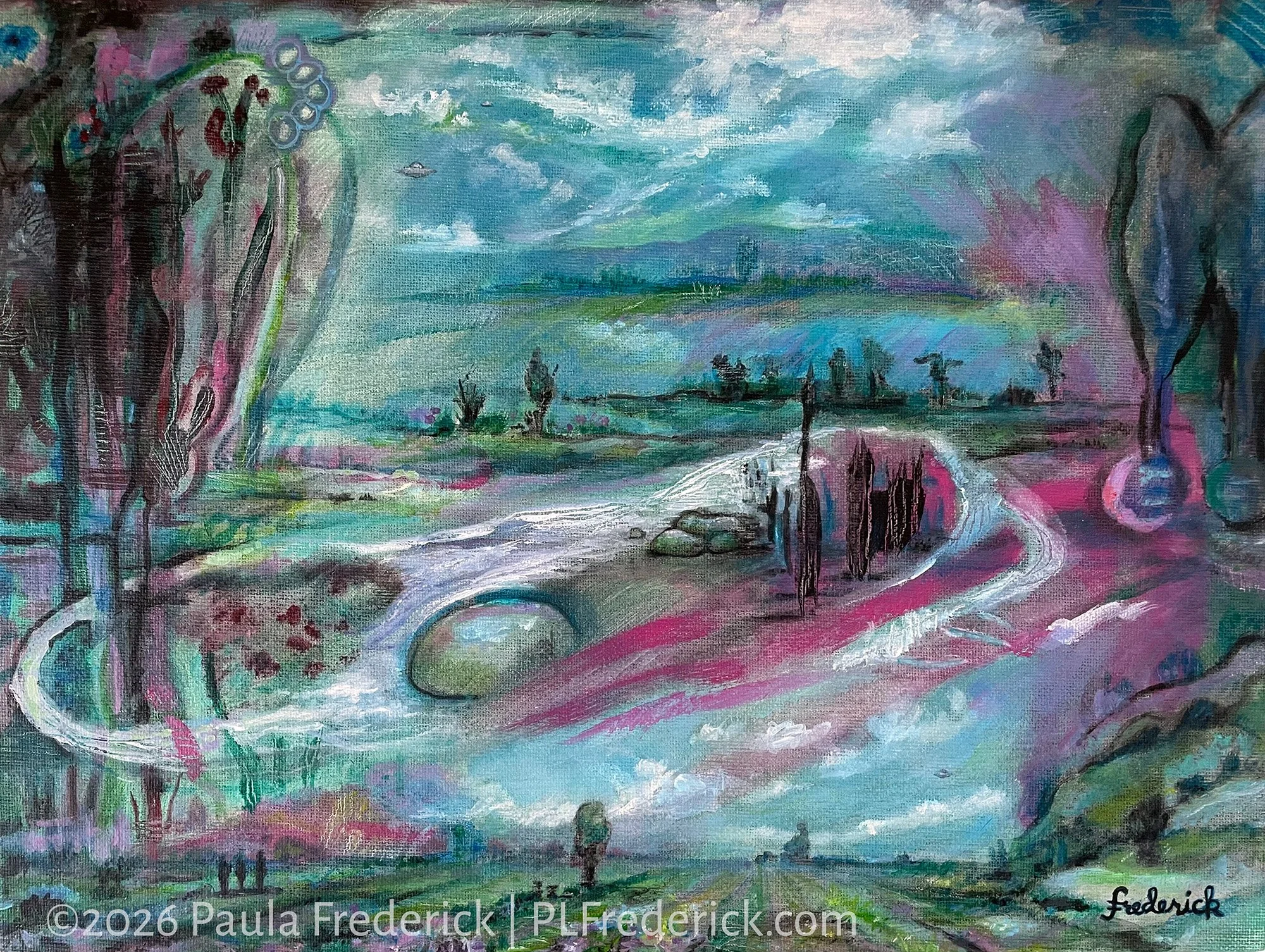 Jumping Timelines | By Paula Frederick | Acrylic on canvas panel | 16 x 12 inches