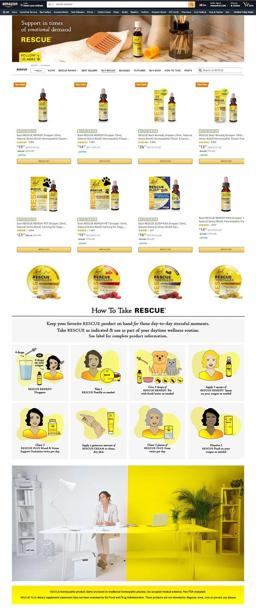 Amazon store page for Rescue stress relief products.