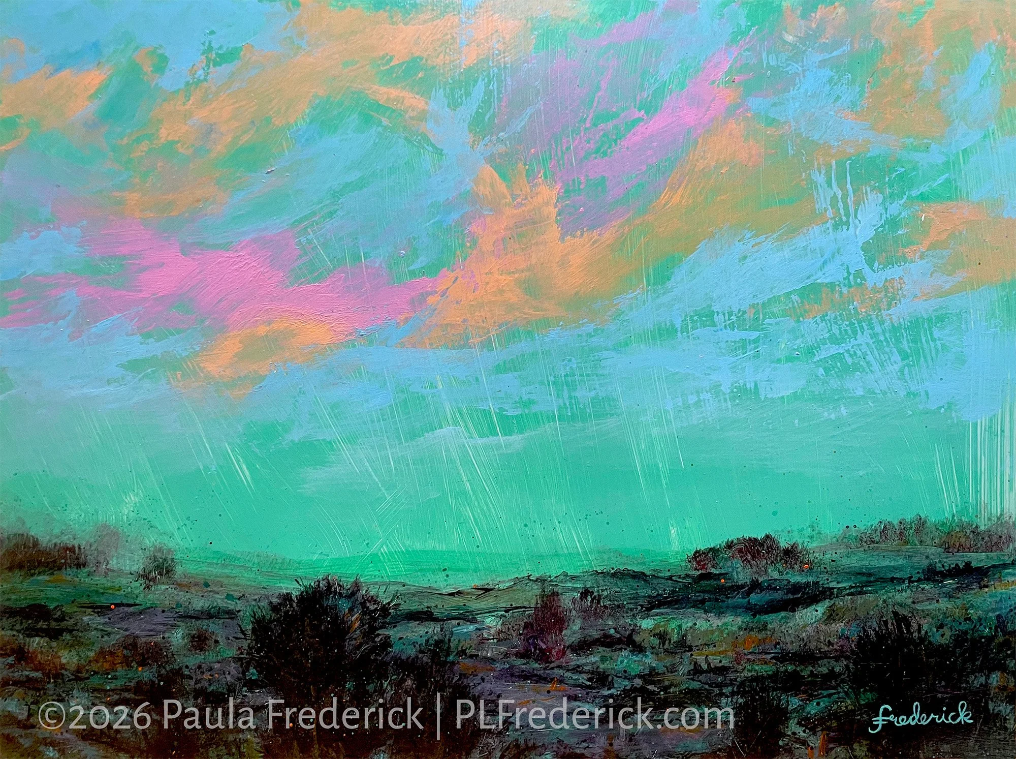 Ever Take A Stroll...On A Planet? | By Paula Frederick | Acrylic on board | 16 x 12 inches