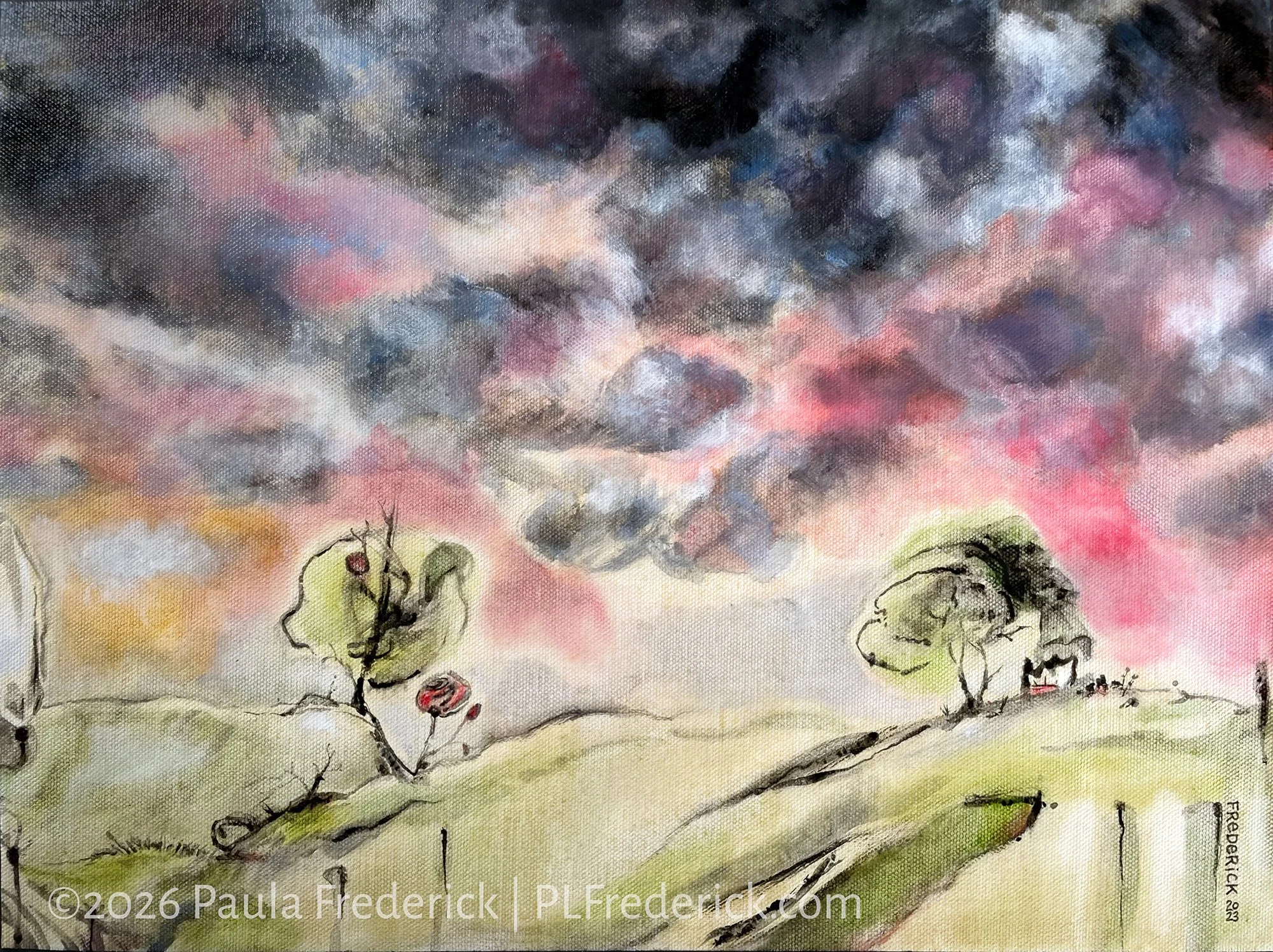 The Landscape Is Written (By Us) | By Paula Frederick | Acrylic on canvas, mounted on board